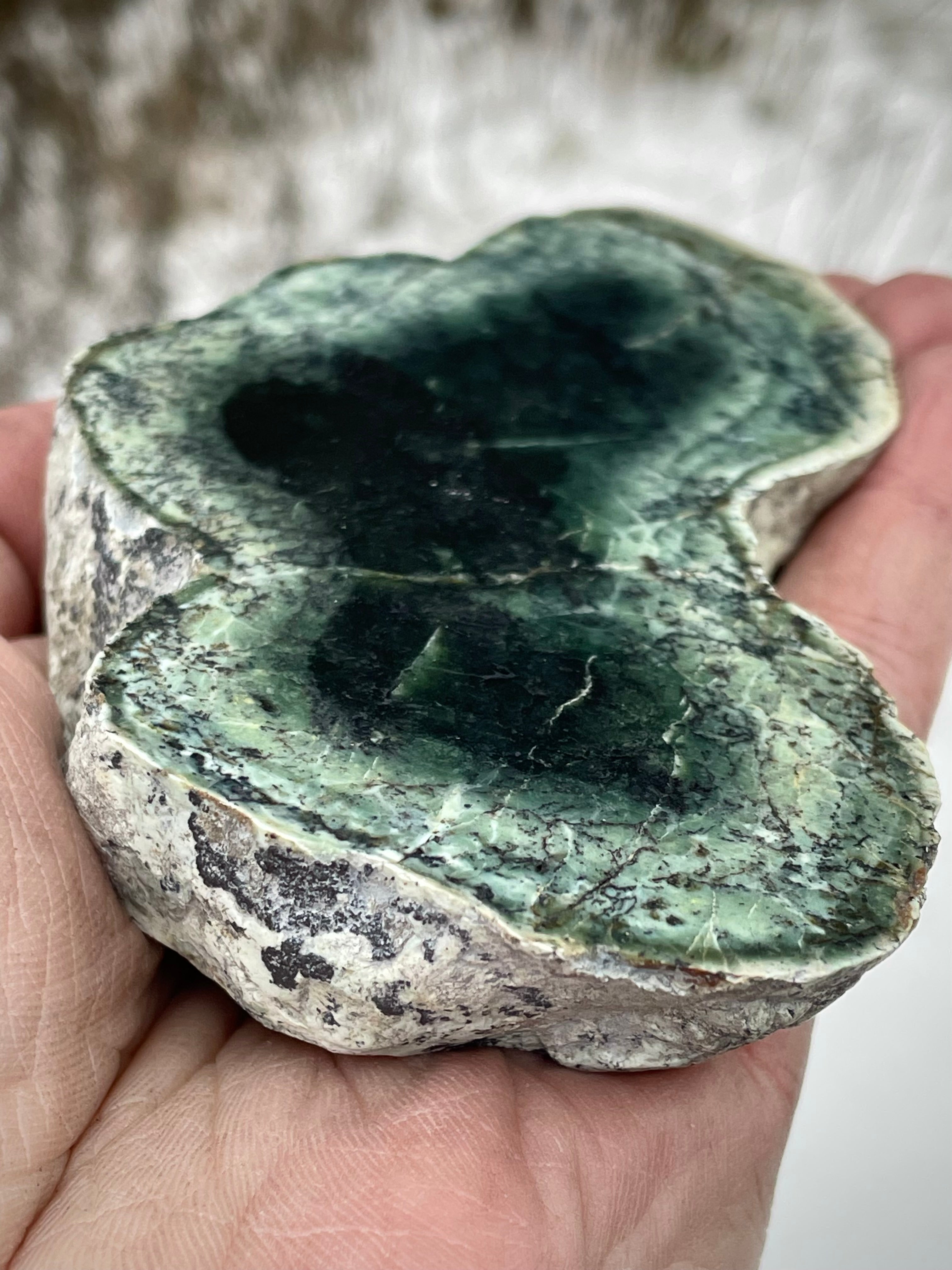 🌲 Polished Vermont Greenstone – Raw & Revealed Freeform Bowl Stone (Hand-Collected & Polished)