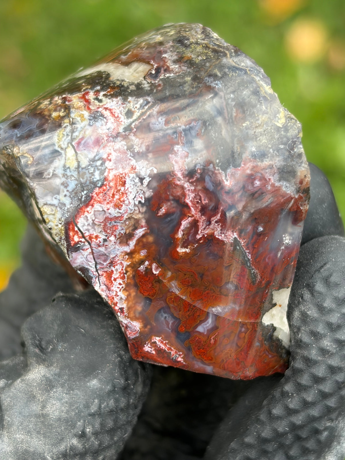 StoneBorn Creations – Red & Blue Lace Agate with Natural Quartz Vein