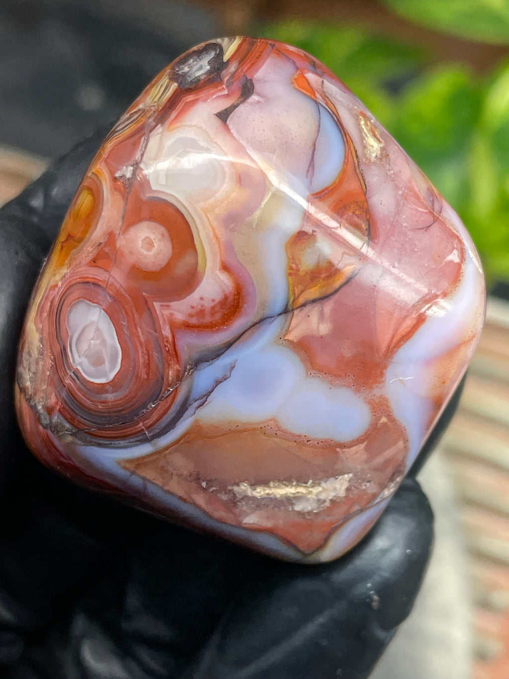StoneBorn Creations Hand-Polished Banded Agate with Fiery Reds, Creams & Natural Orb Patterns