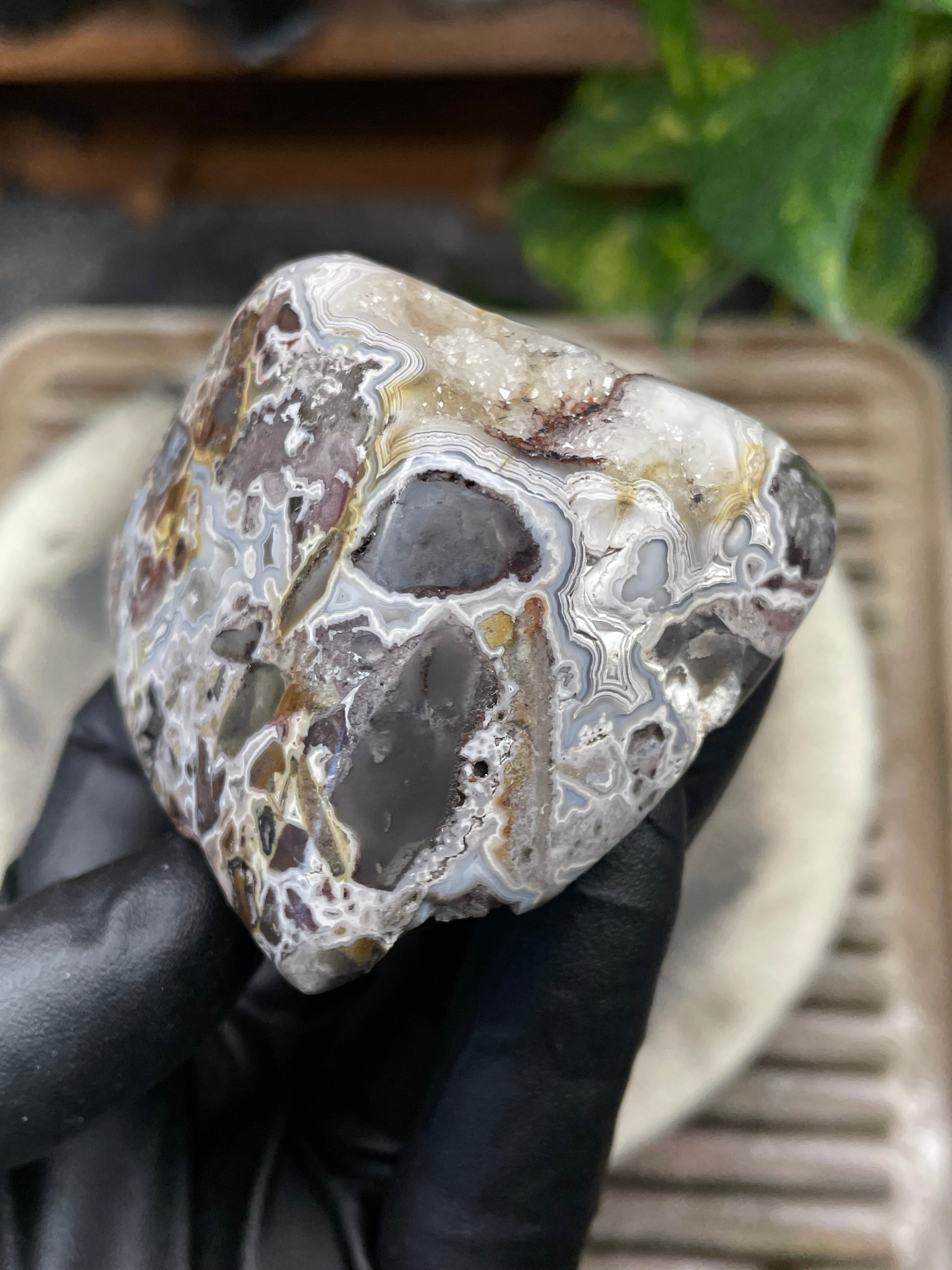 StoneBorn Creations Hand-Polished Agate Freeform with Raw Side & Crystal Pockets