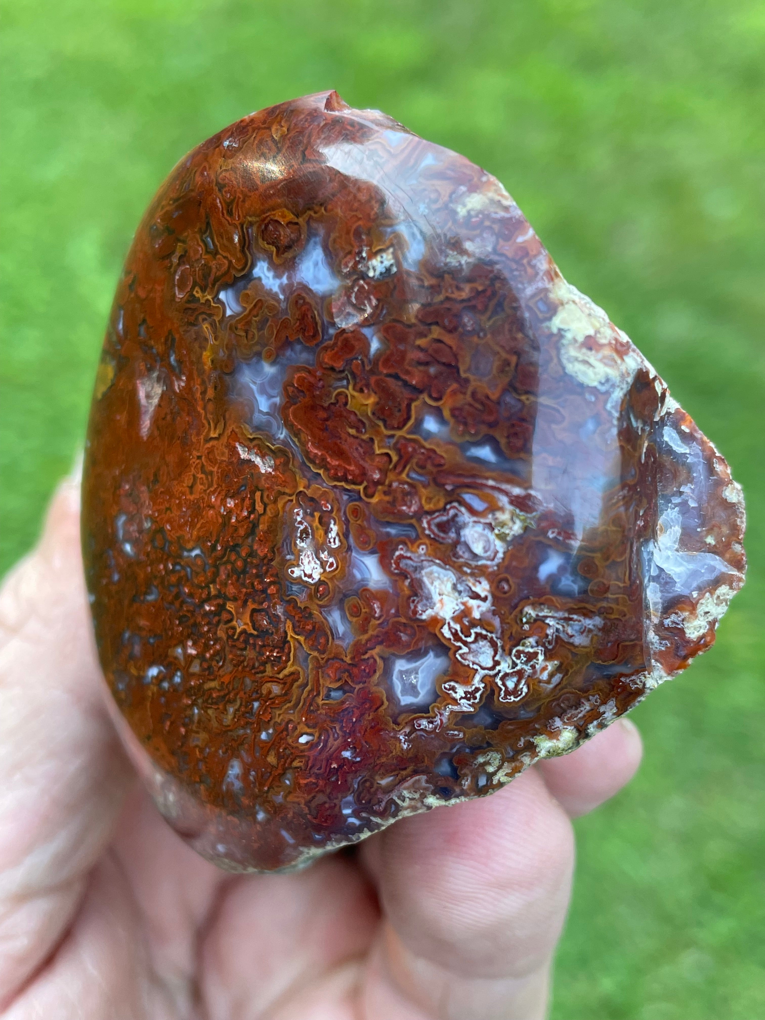 StoneBorn Creations | Hand-Polished Red Lightning Natural Agate Freeform | One-of-a-Kind Display Stone