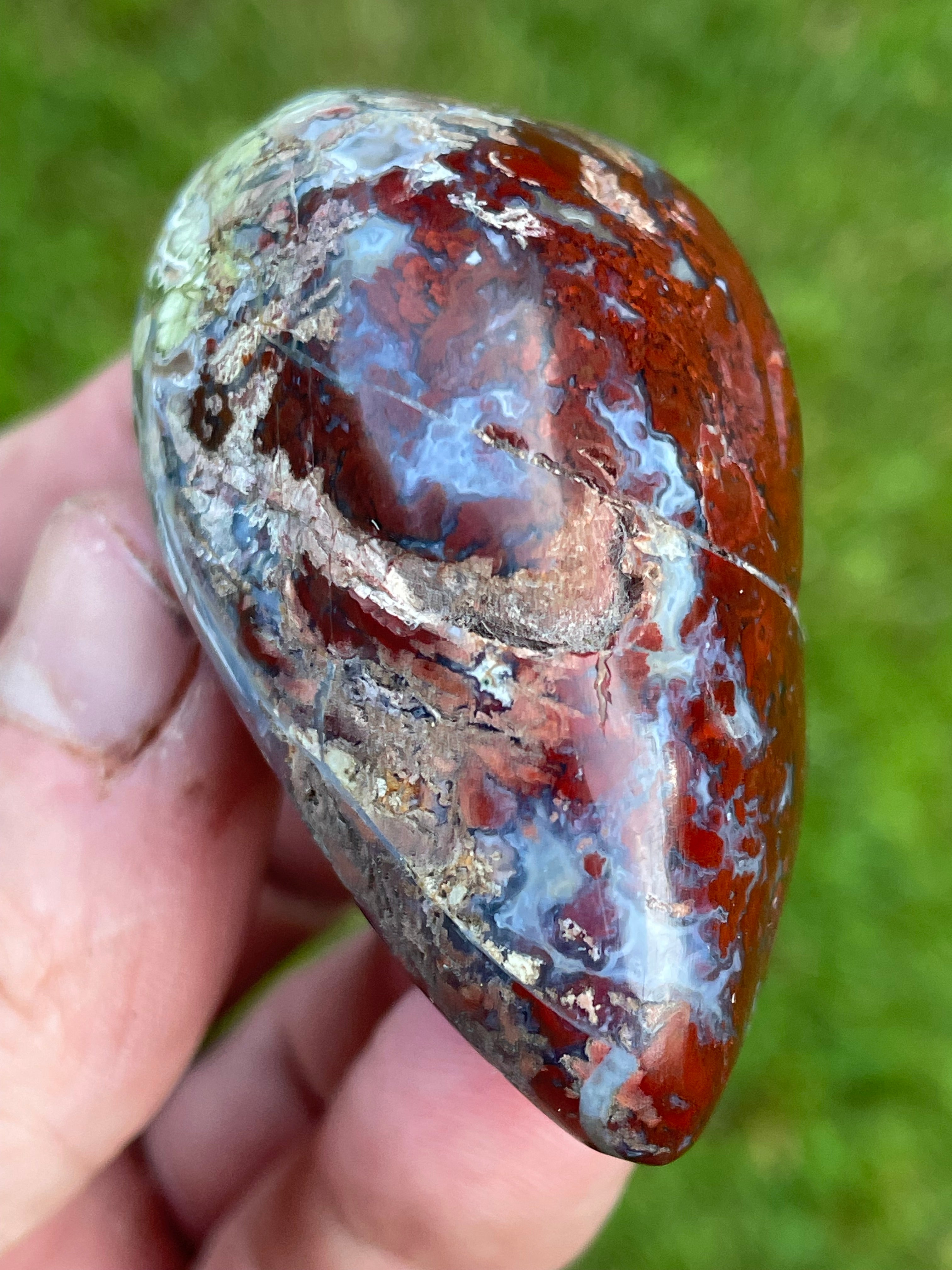 StoneBorn Creations Hand-Polished Brecciated Jasper Freeform with Crimson Red Chalcedony, Natural Quartz Veins & Earth-Toned Matrix