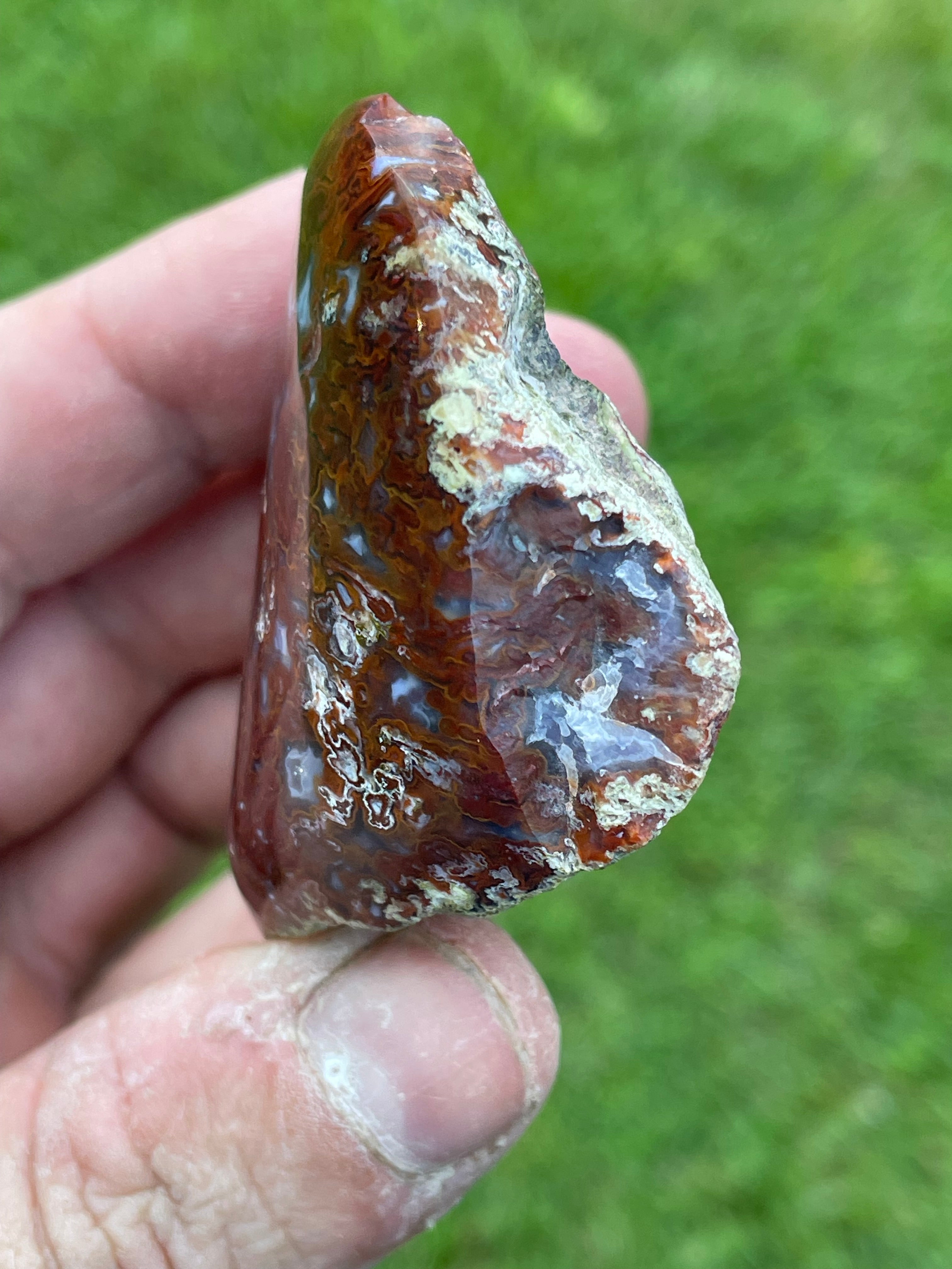 StoneBorn Creations | Hand-Polished Red Lightning Natural Agate Freeform | One-of-a-Kind Display Stone