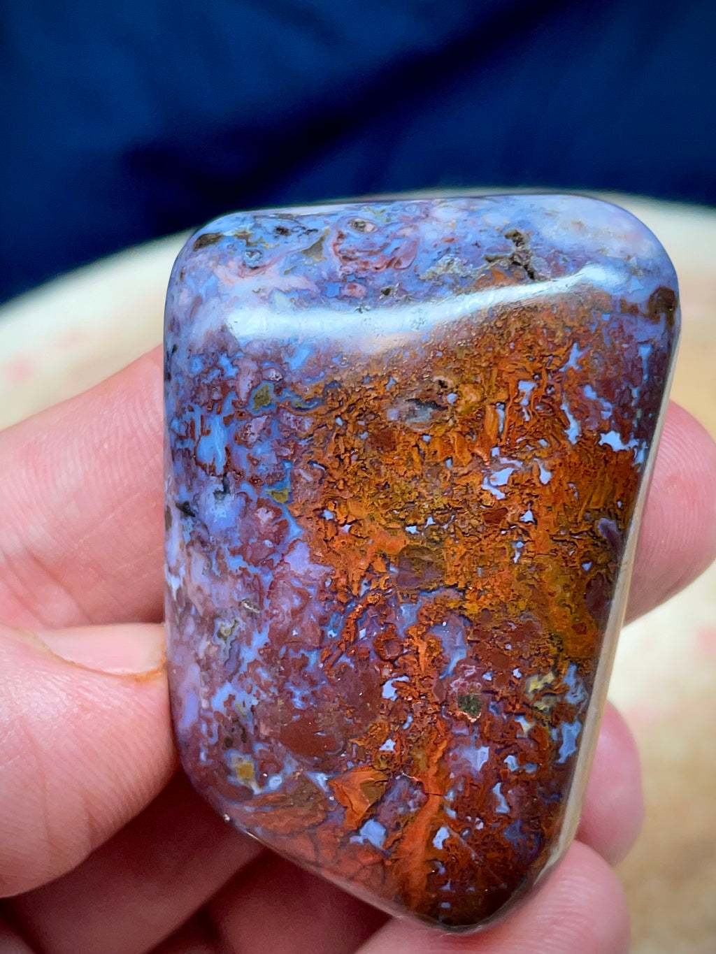💎 Polished Agate – Red & Blue Brecciated Freeform (Hand-Polished Stone Art)