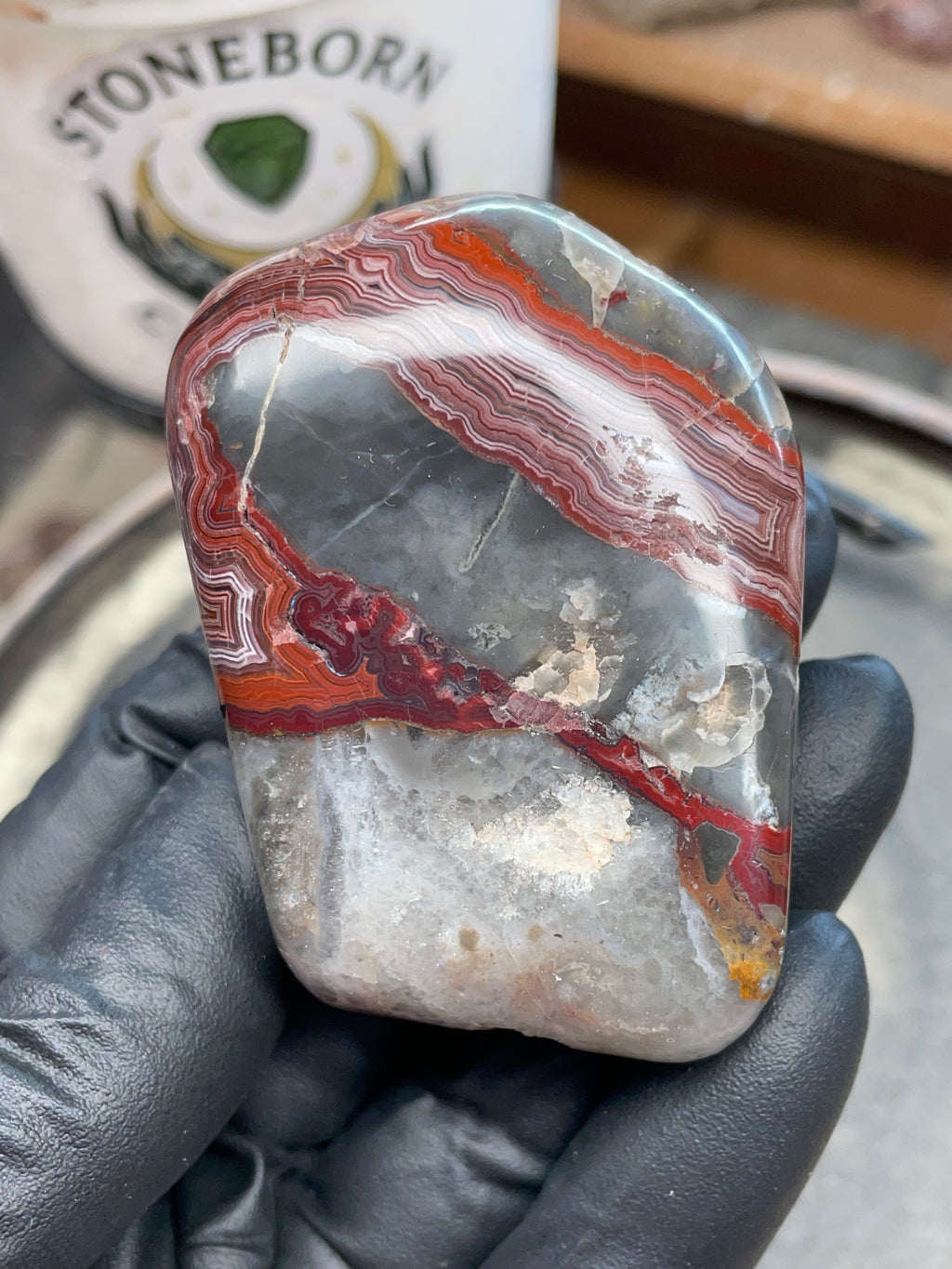 StoneBorn Creations – Hand Polished Crazy Lace Agate – Double Sided Fire Banding