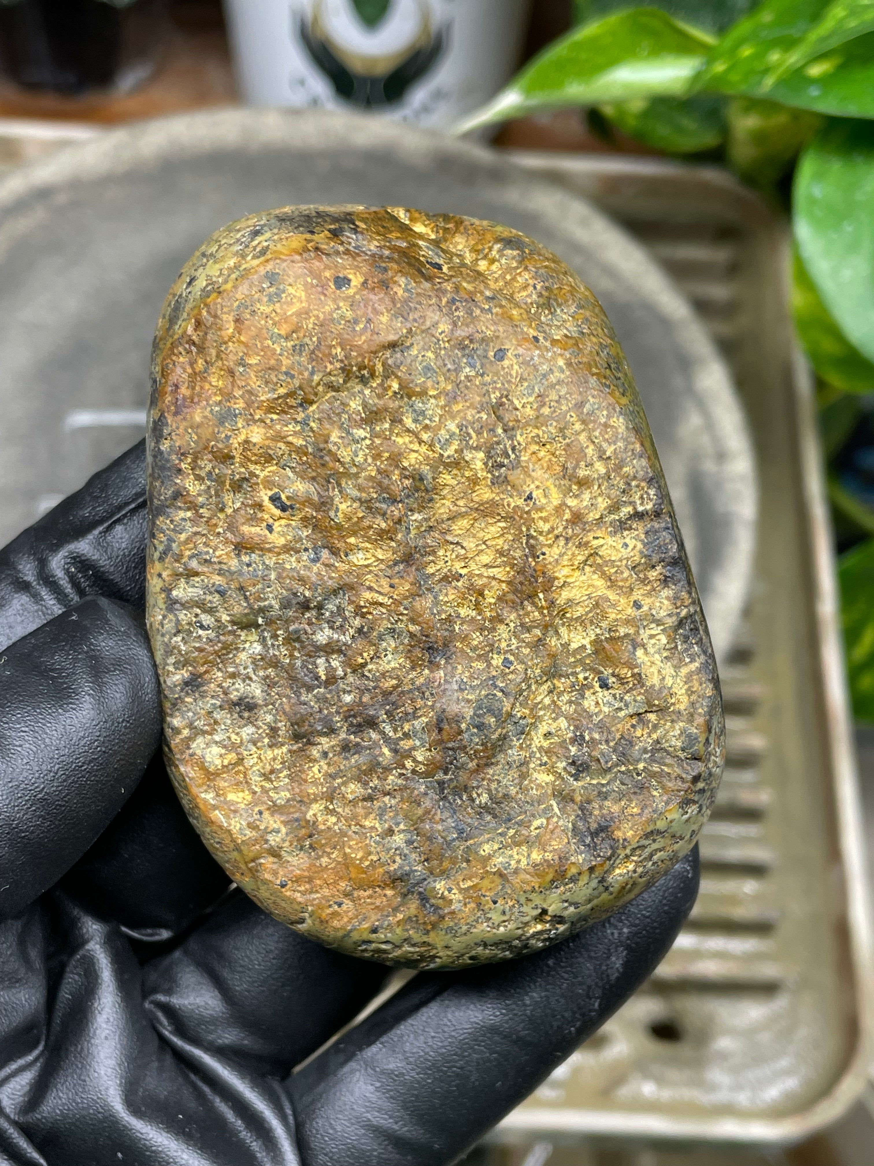 StoneBorn Creations Hand-Polished Vermont River Stone Pair – Rounded Freeform Halves with Natural Raw Backs & Deep Green Interior Patterns