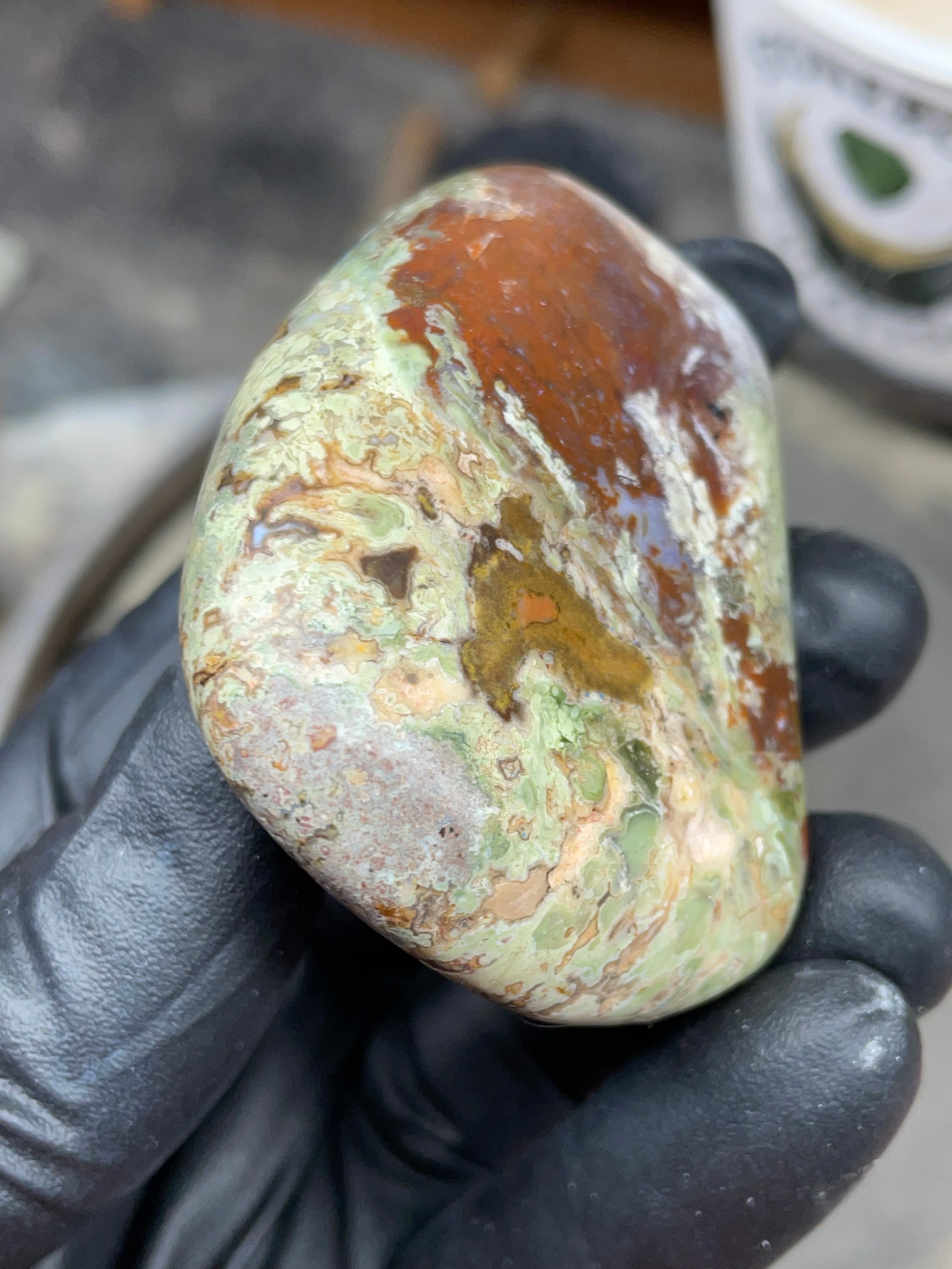 StoneBorn Creations Hand-Polished Multicolor Lace Agate with Natural Green and Rust Patterns – One-of-a-Kind Display Stone