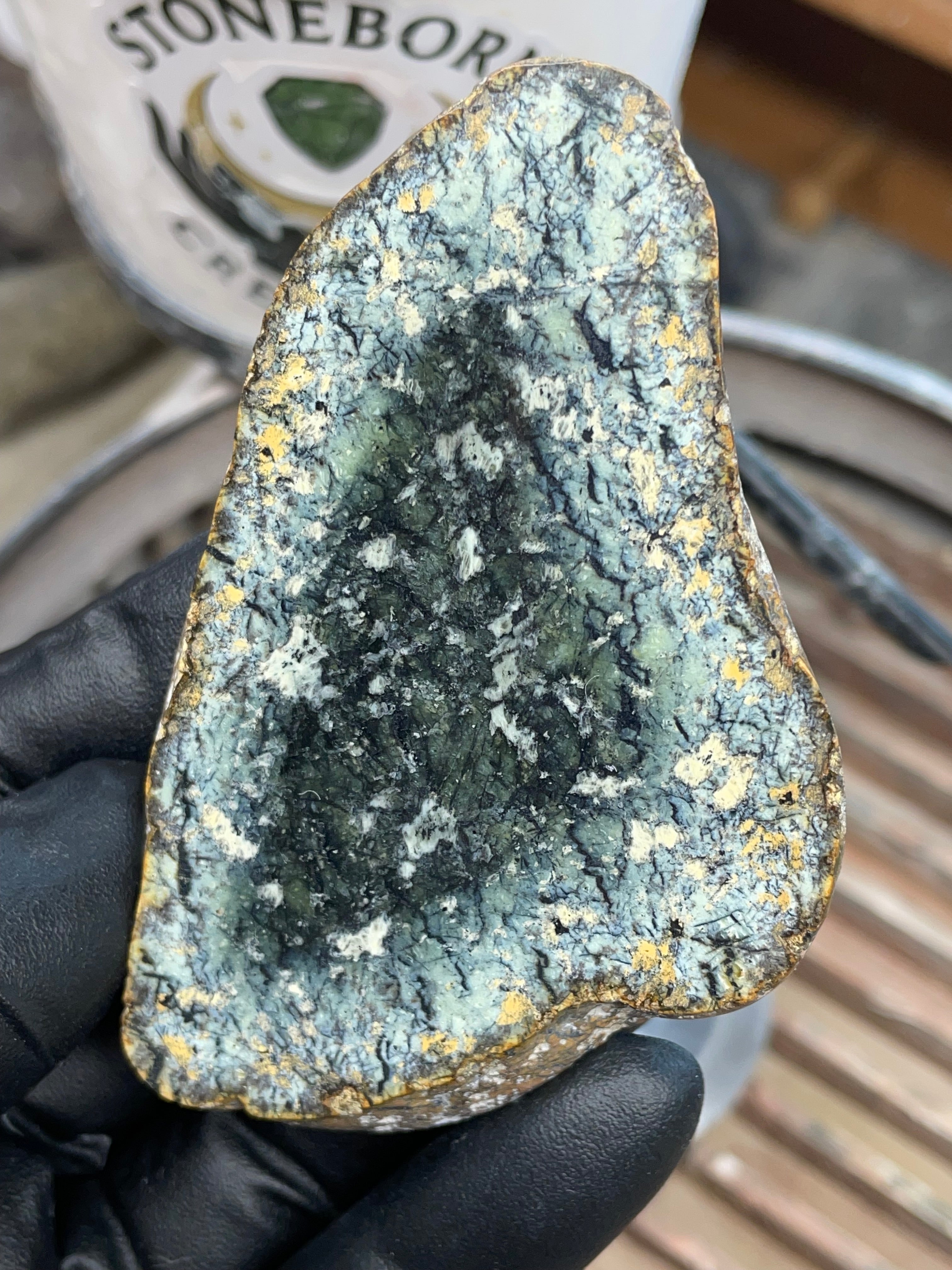Hand-Collected Serpentine with Dark Green Core | Raw & Refined StoneBorn Slab