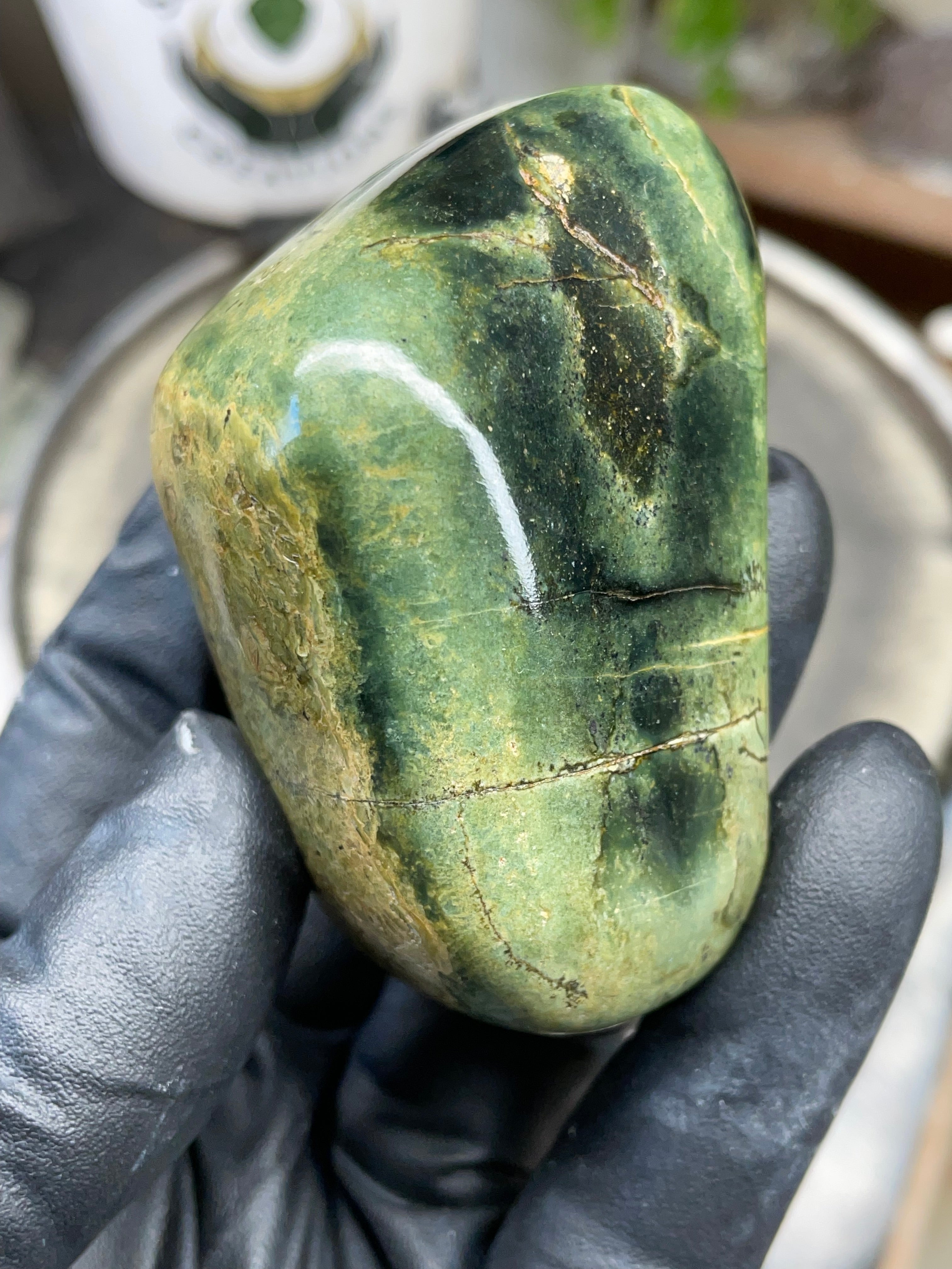 StoneBorn Creations Hand Polished Vermont Serpentine with Deep Forest Greens and Natural Gold Flecking – One of a Kind Display Stone