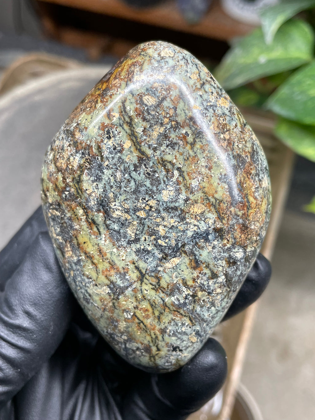 StoneBorn Creations Hand-Polished Vermont Serpentine Freeform with Moss Green Matrix, Earthy Iron Tones and Natural Organic Patterning