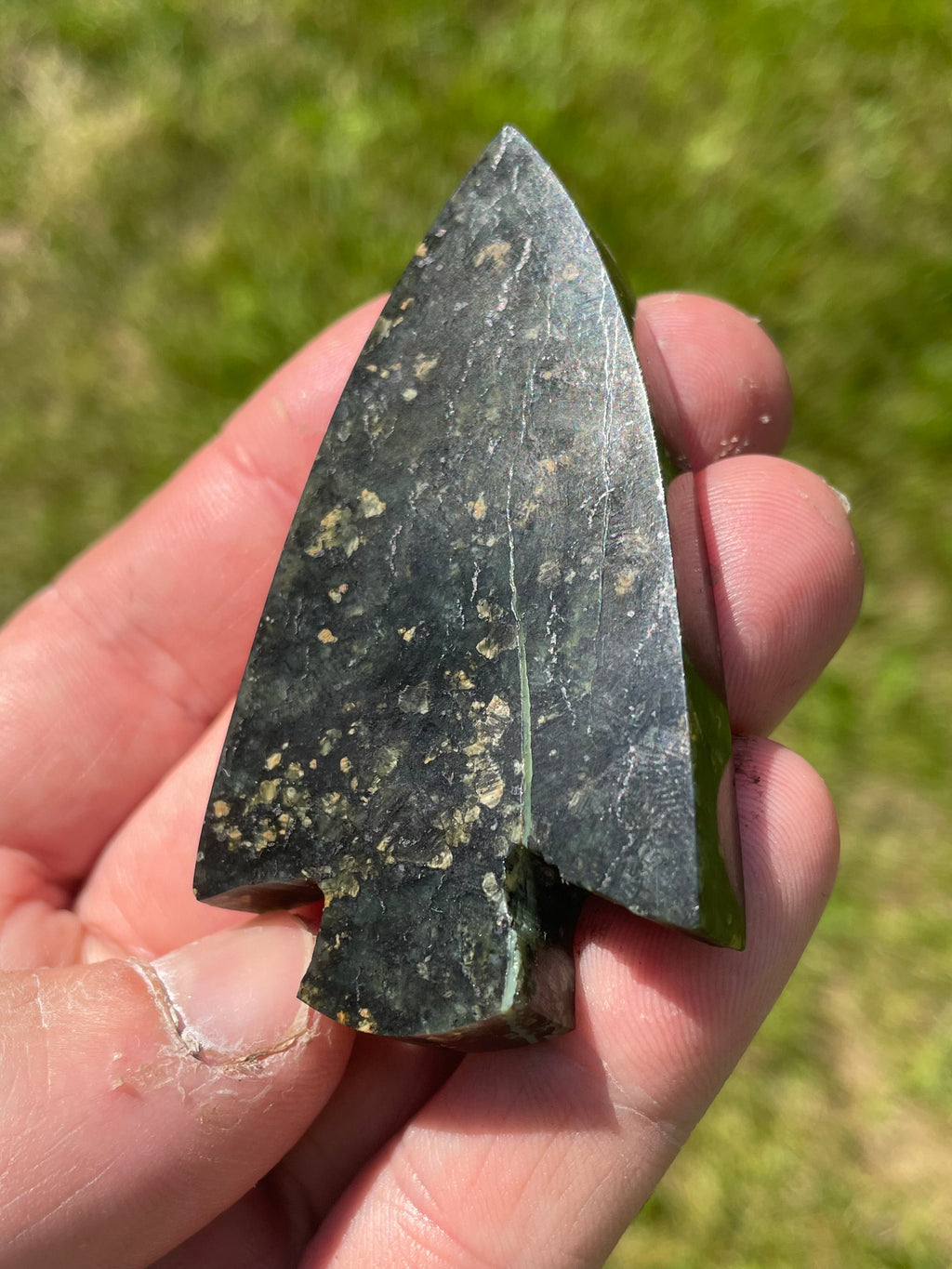 StoneBorn Creations Hand-Polished Serpentine Arrowhead Freeform with Golden Mineral Flecks and Natural Veining