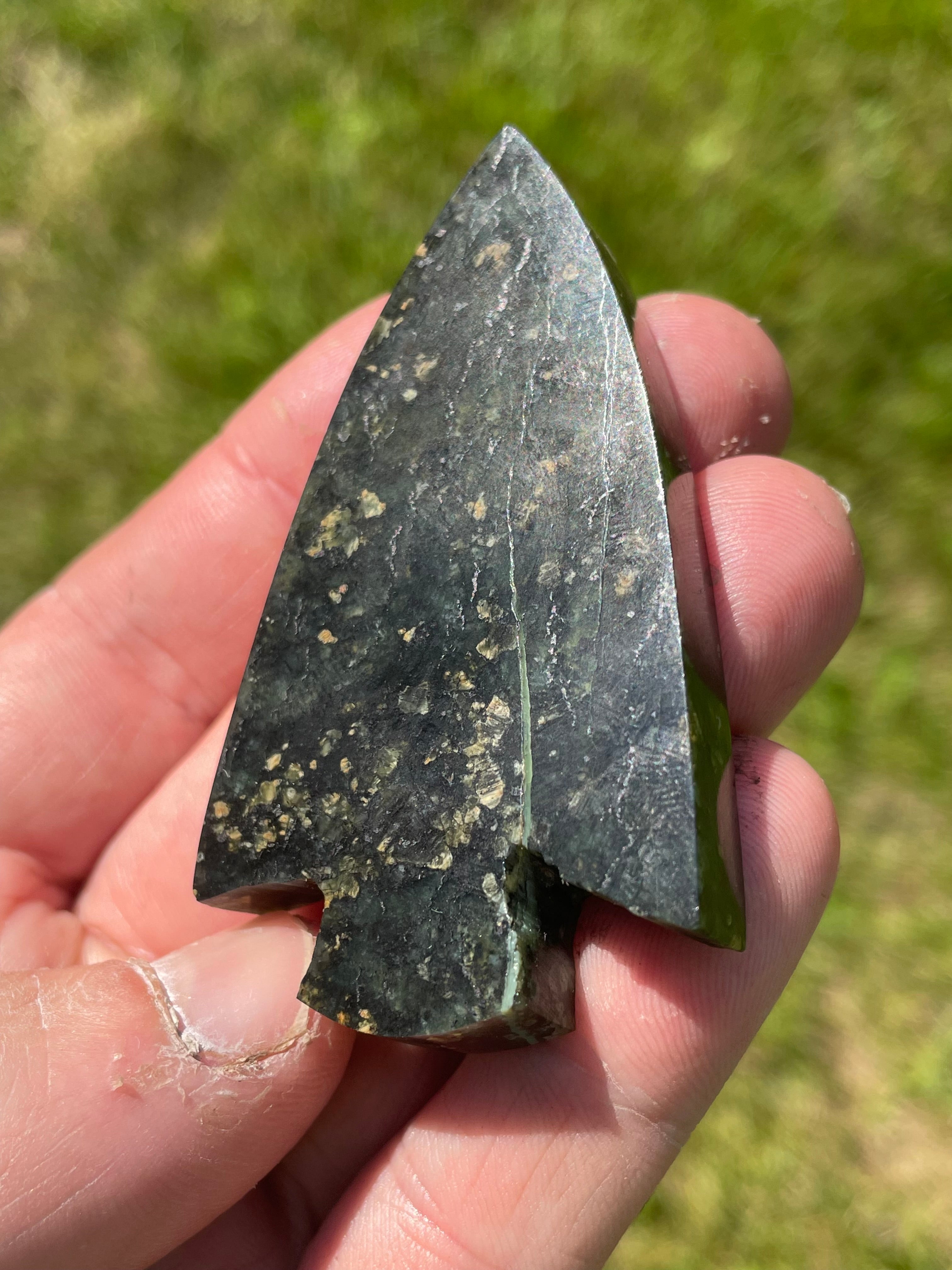 StoneBorn Creations Hand-Polished Serpentine Arrowhead Freeform with Golden Mineral Flecks and Natural Veining