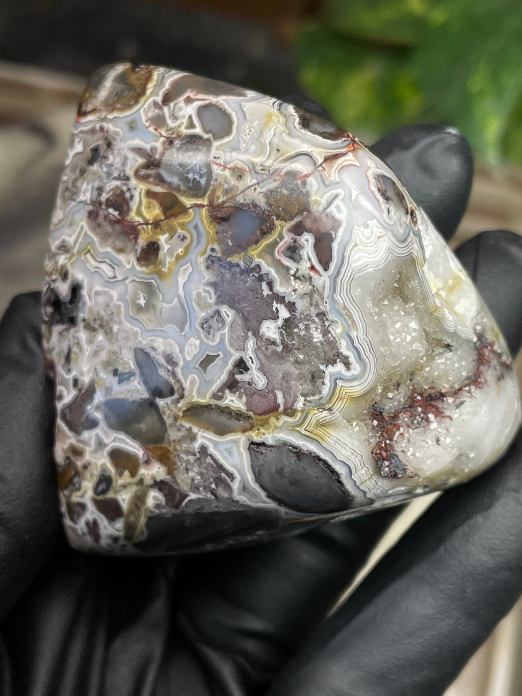 StoneBorn Creations Hand-Polished Agate Freeform with Raw Side & Crystal Pockets