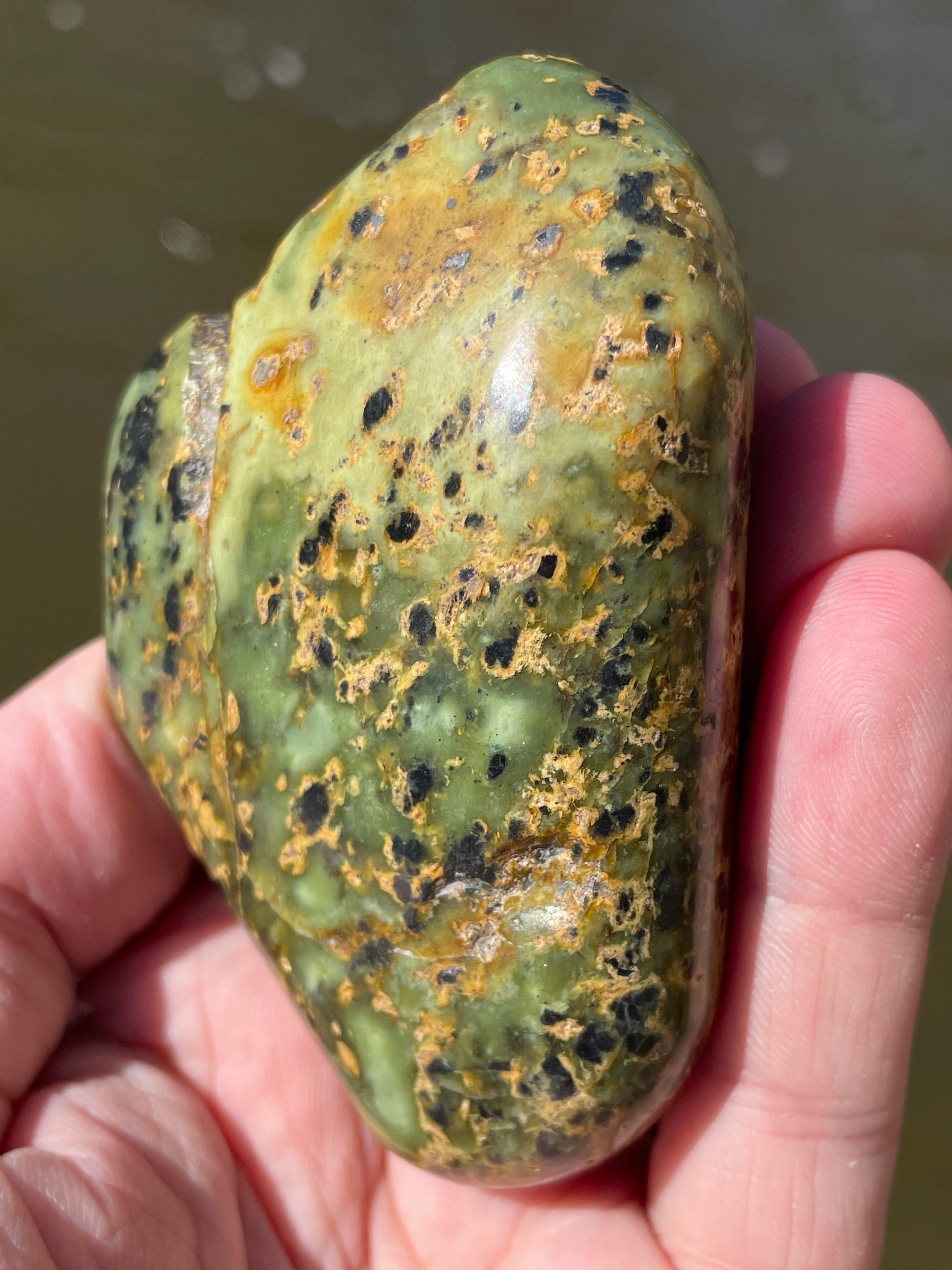 StoneBorn Creations Hand-Polished Vermont Serpentine with Black Inclusions, Golden Earth Matrix, and Natural Freeform Finish