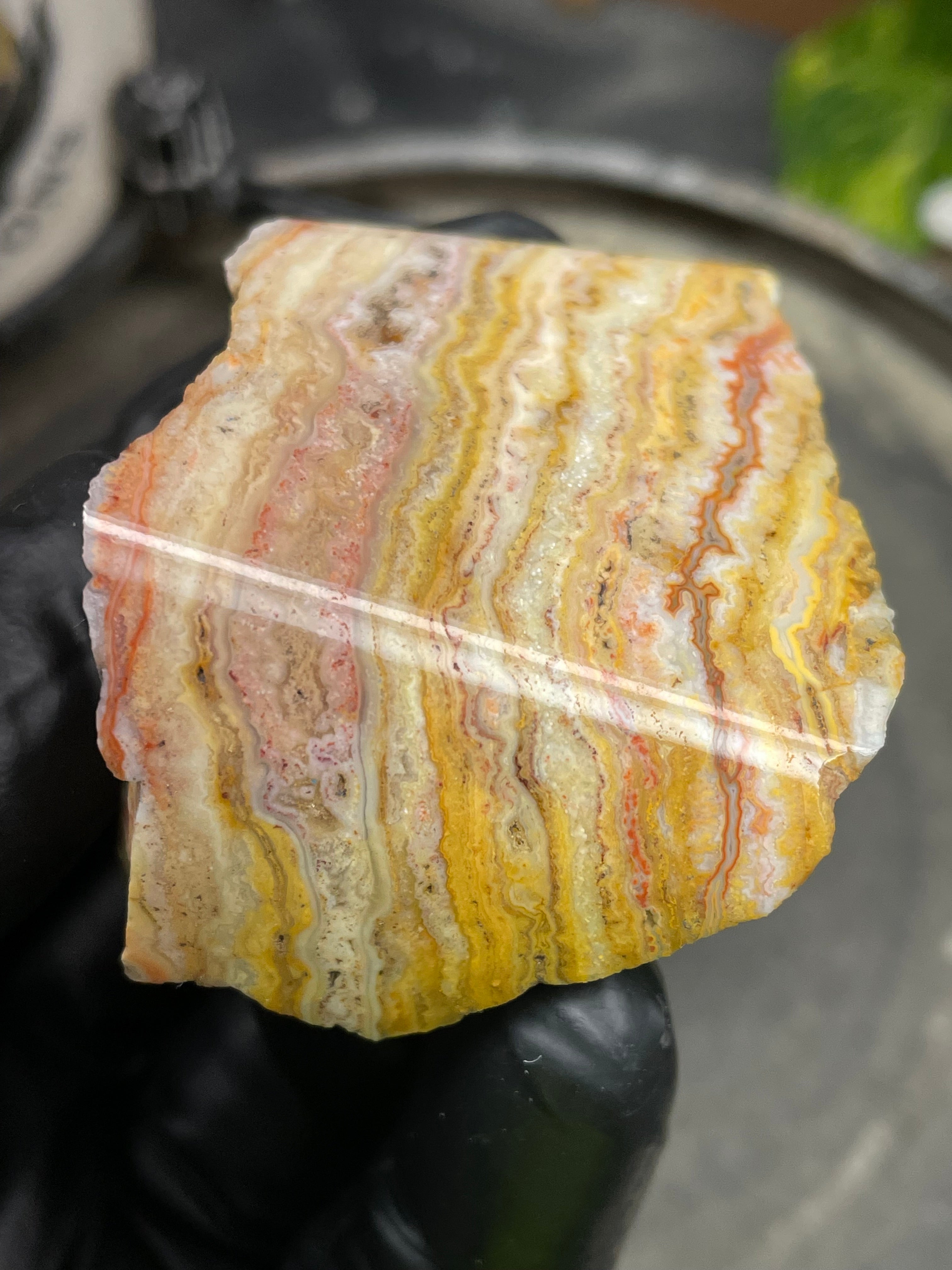 Hand-Polished Banded Agate with Warm Golden Layers and Intricate Lace Patterning