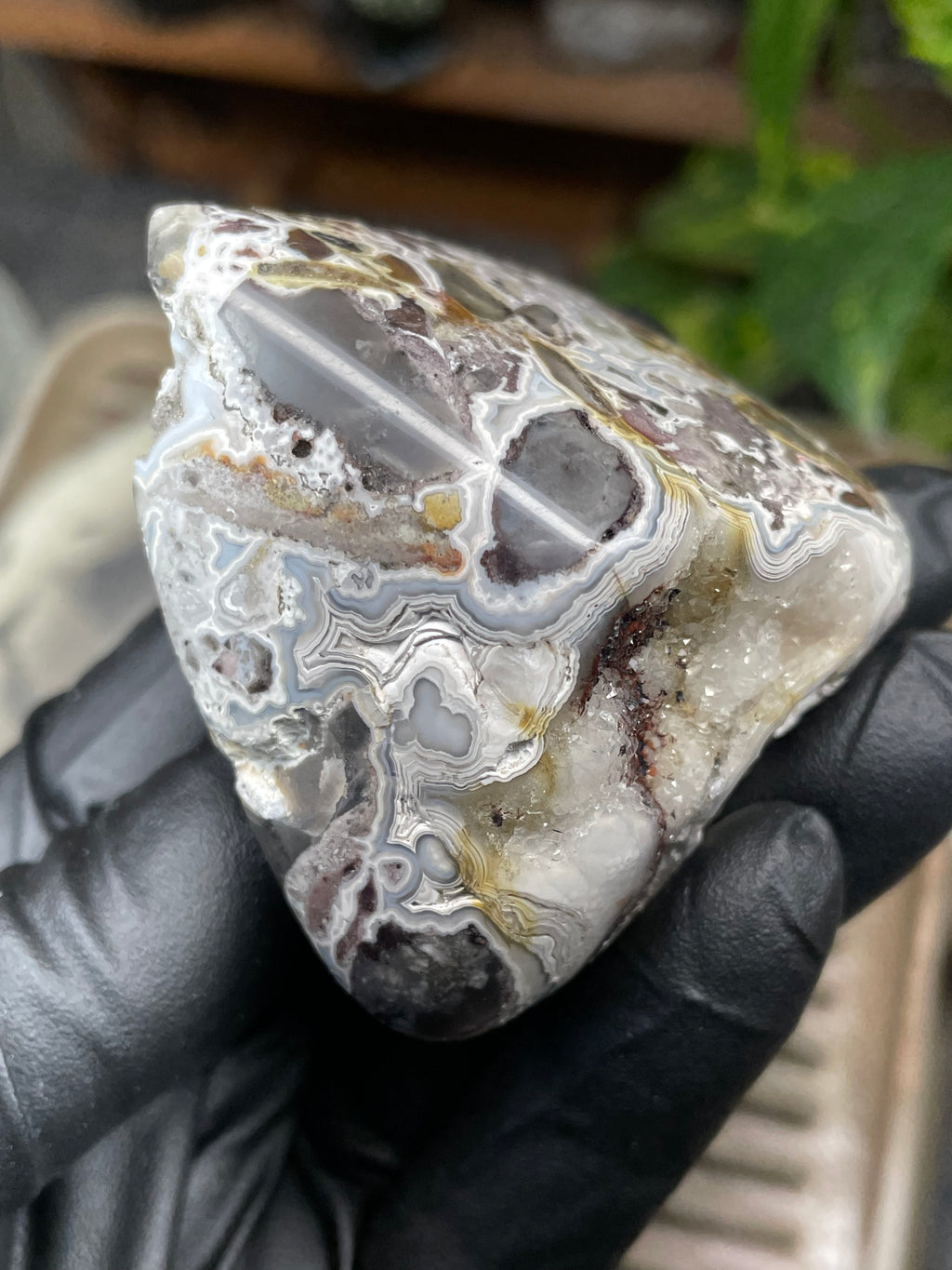 StoneBorn Creations Hand-Polished Agate Freeform with Raw Side & Crystal Pockets