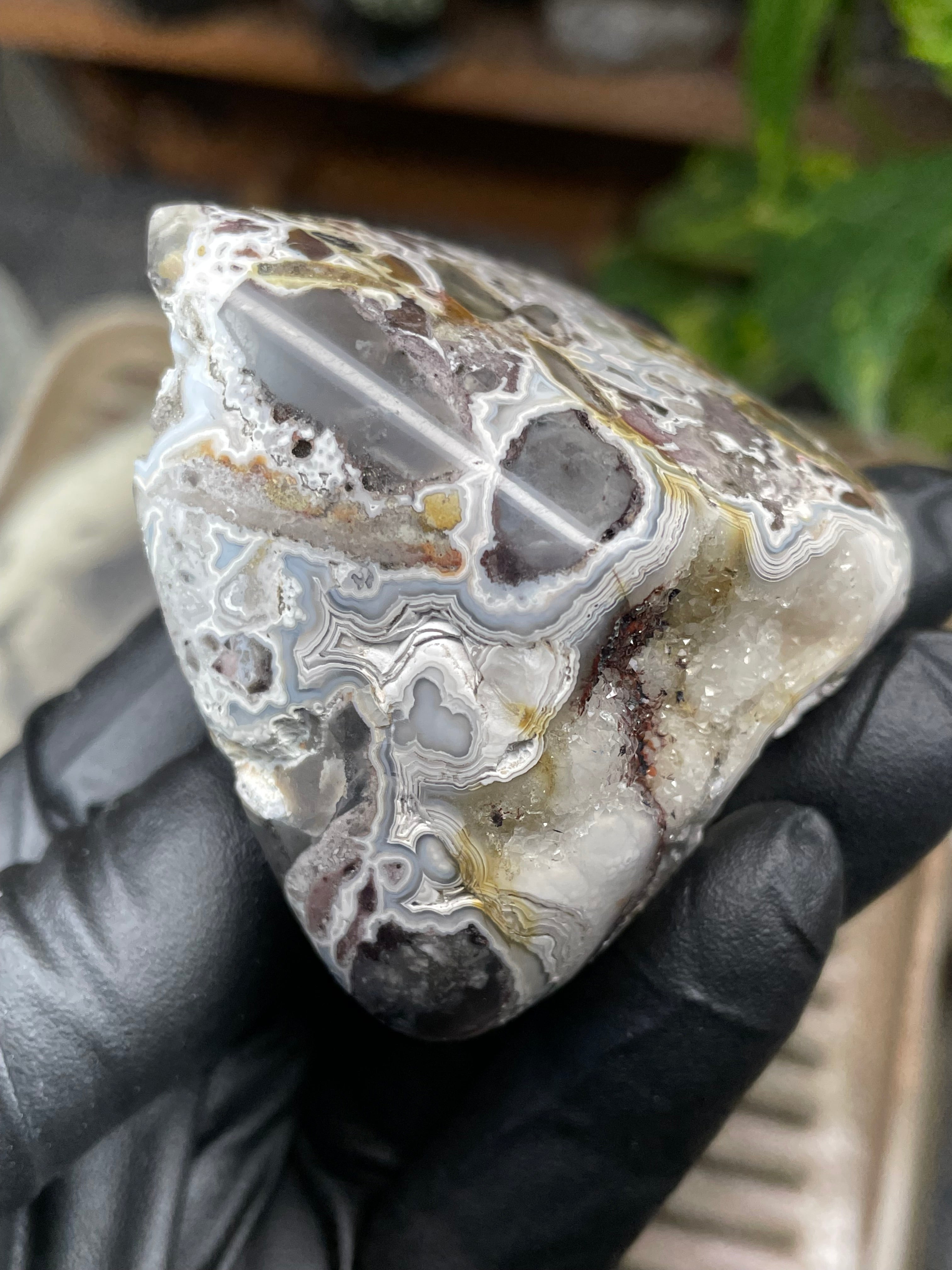 StoneBorn Creations Hand-Polished Agate Freeform with Raw Side & Crystal Pockets