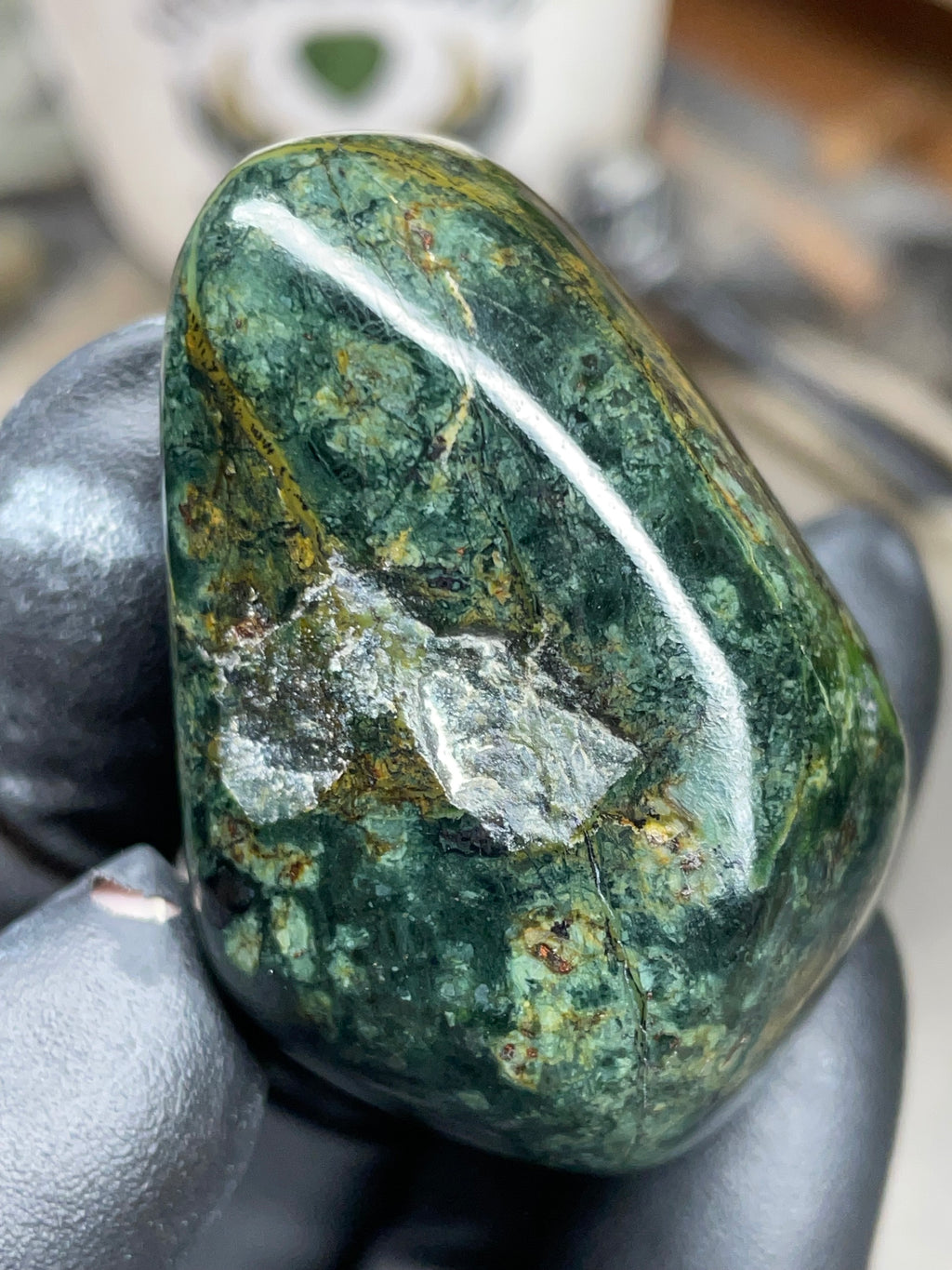 StoneBorn Creations Hand-Polished Vermont Serpentine with Deep Forest Greens, Golden Veining & Natural Mineral Inclusions
