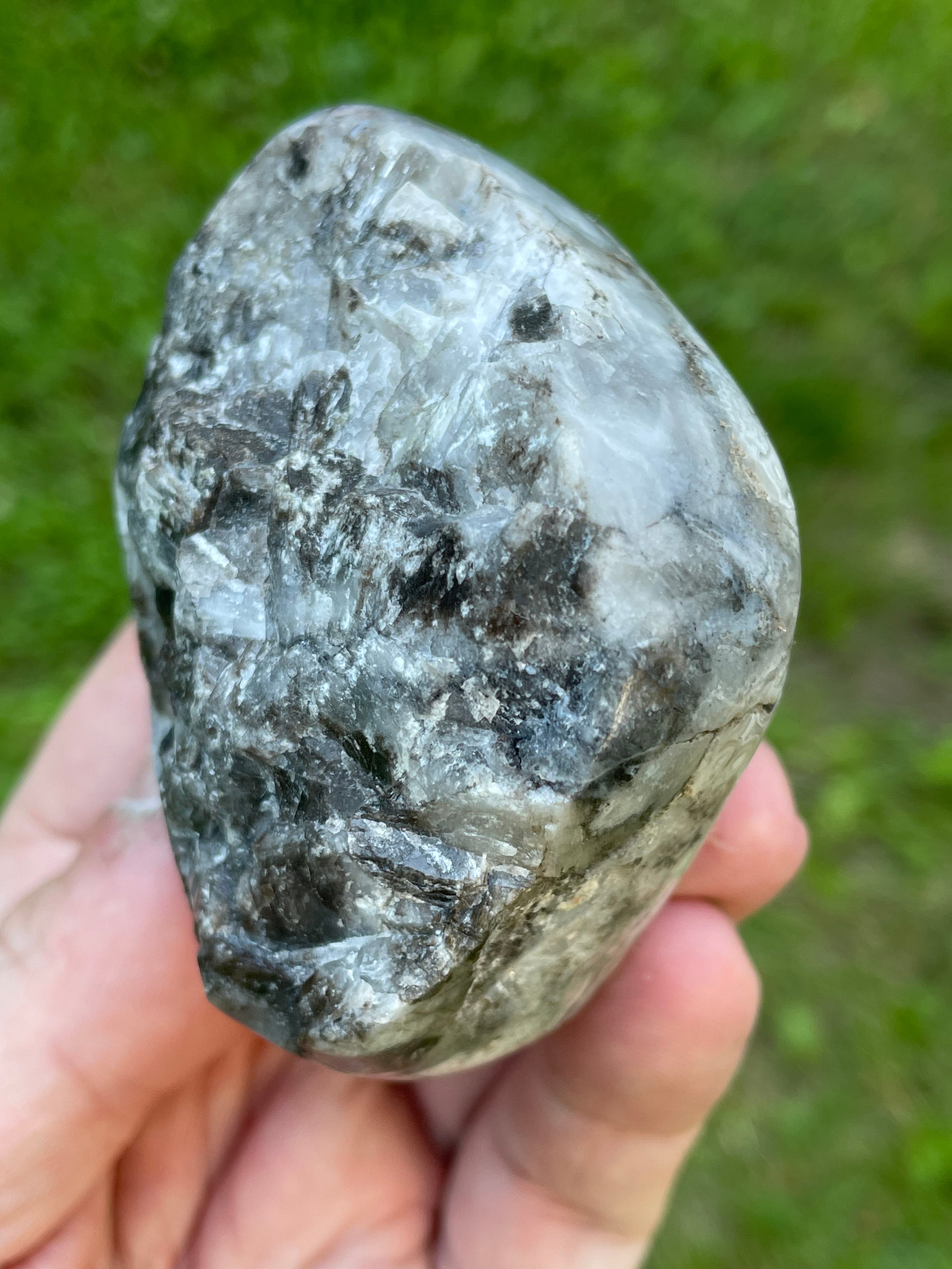 StoneBorn Creations Hand-Polished Lace Agate Freeform with Intricate Fortification Banding, Orbicular Eyes, Natural Matrix & Curved Display Face