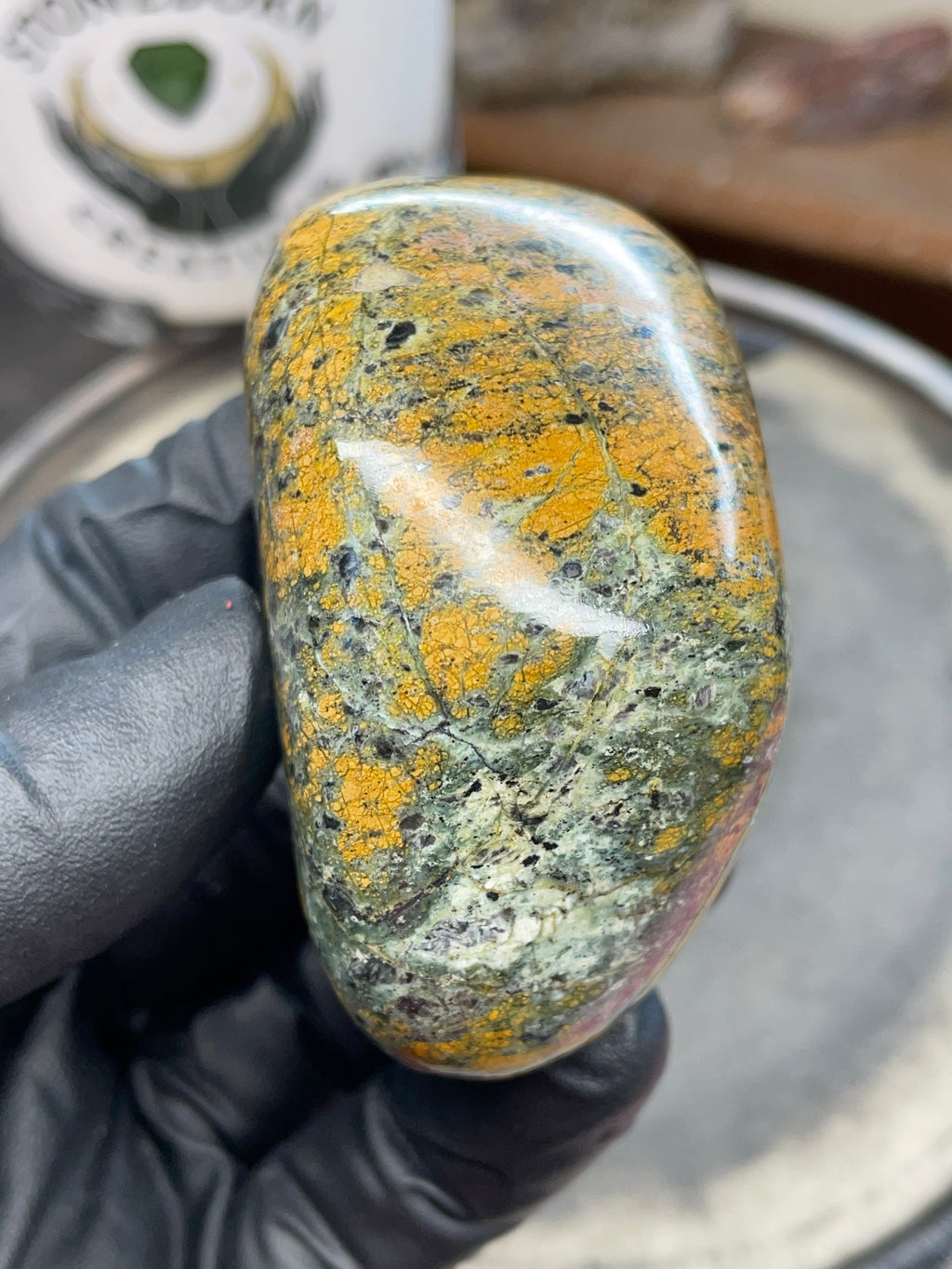 StoneBorn Creations – Hand Polished Vermont Greenstone with Golden Matrix & Quartz Veins