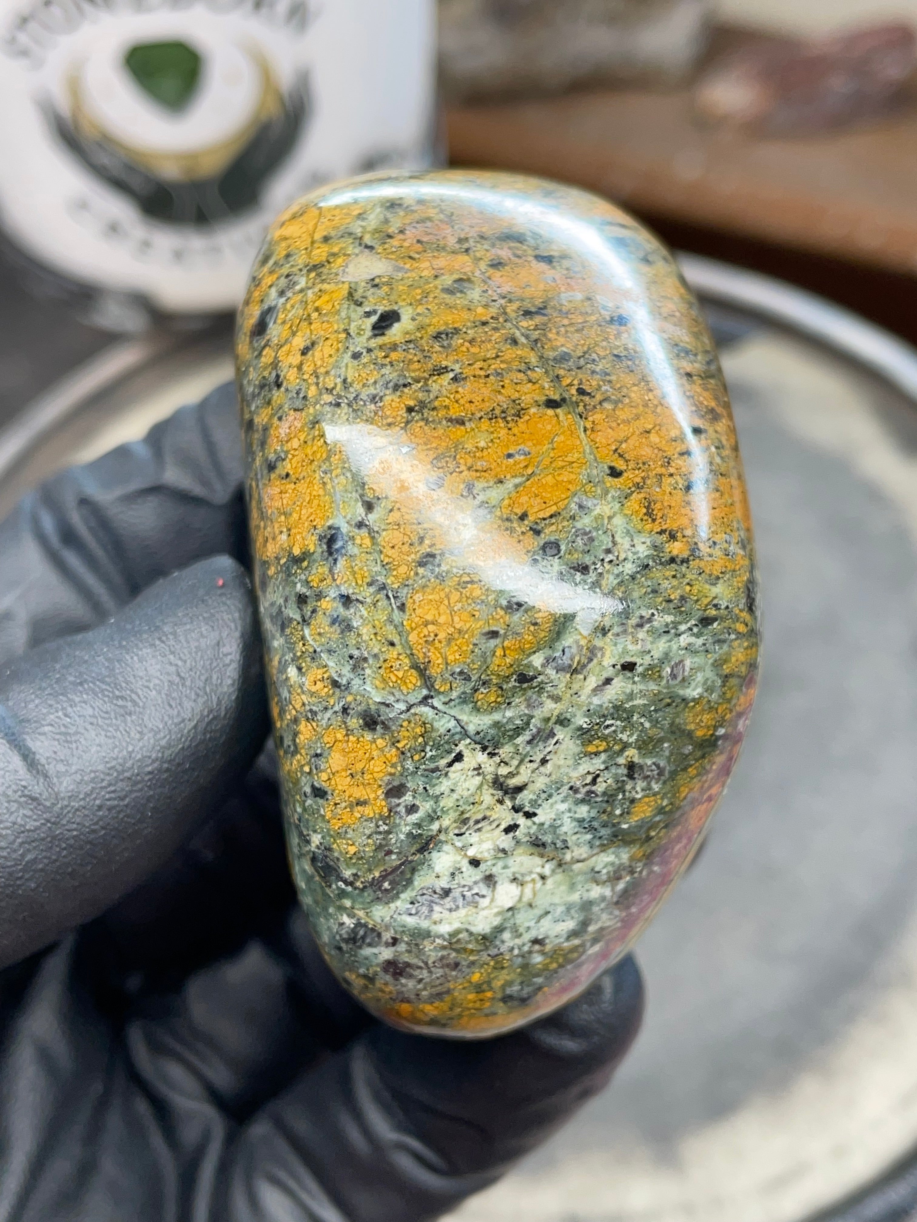 StoneBorn Creations – Hand Polished Vermont Greenstone with Golden Matrix & Quartz Veins