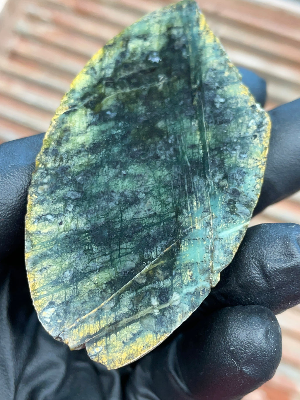 StoneBorn Creations | Polished Vermont Greenstone Slab — Dark Forest Green with Golden Weathered Rind