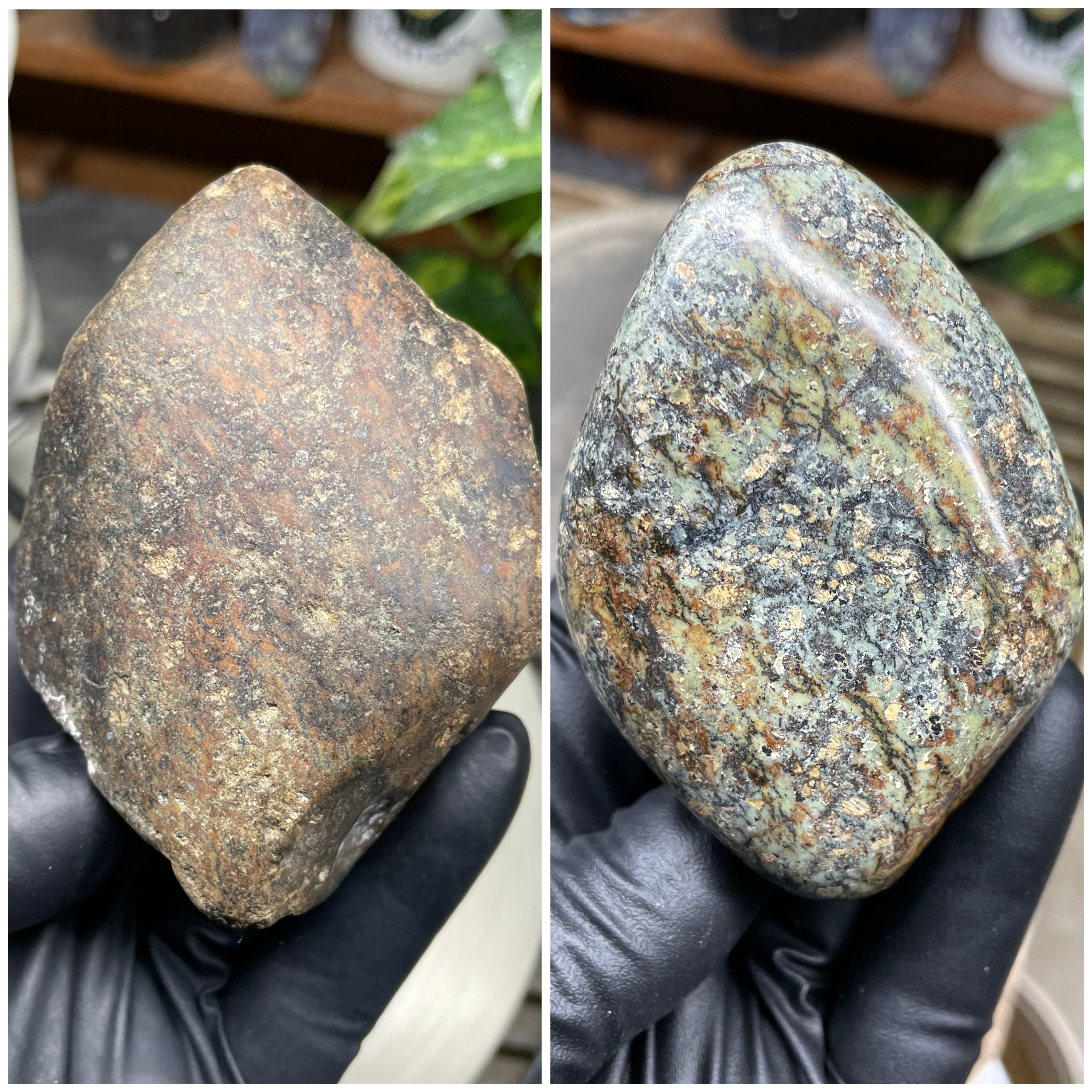 StoneBorn Creations Hand-Polished Vermont Serpentine Freeform with Moss Green Matrix, Earthy Iron Tones and Natural Organic Patterning