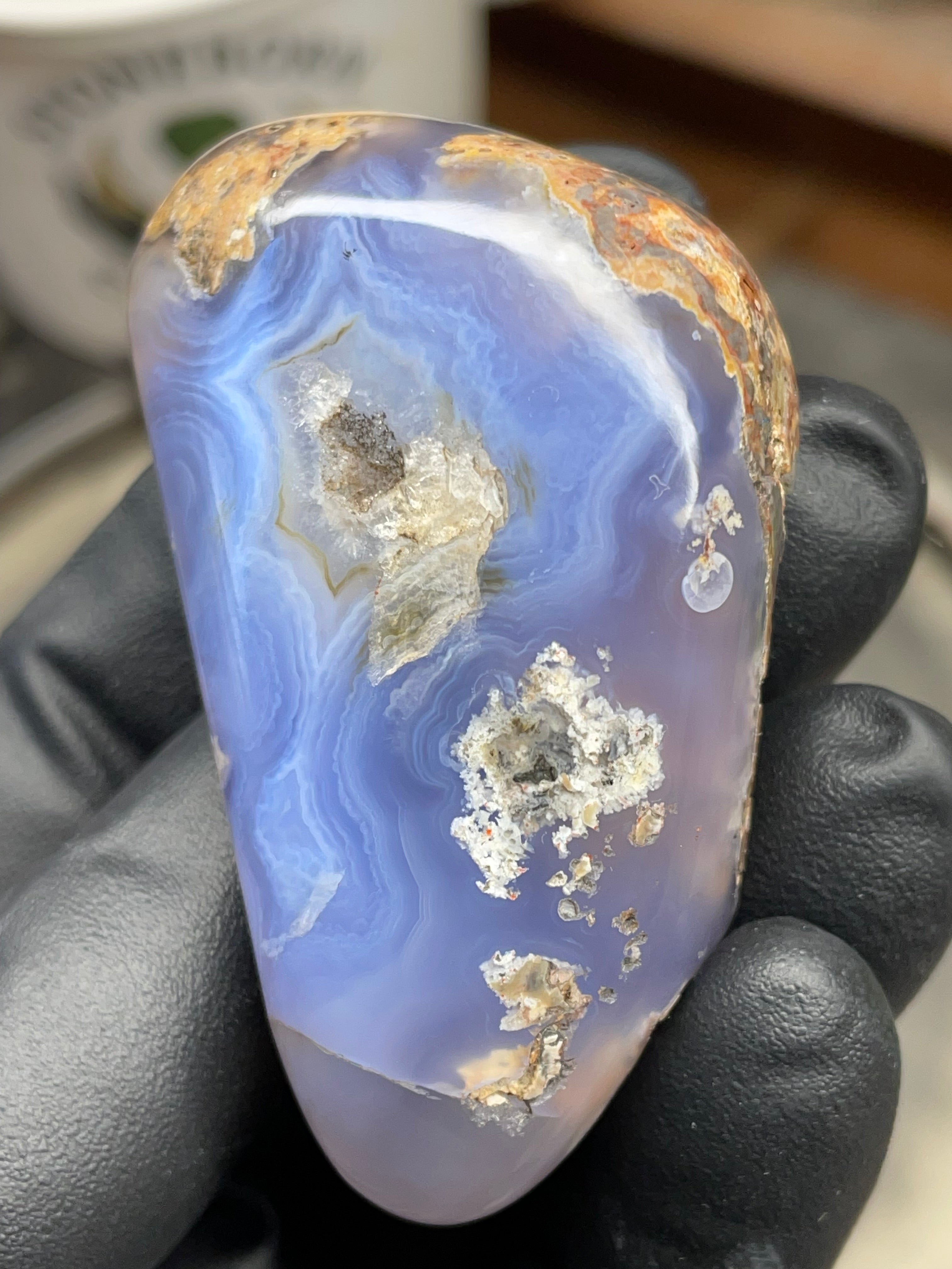 StoneBorn Creations Hand-Polished Blue Lace Agate with Natural Druzy Crystal Pocket & Earth-Toned Matrix