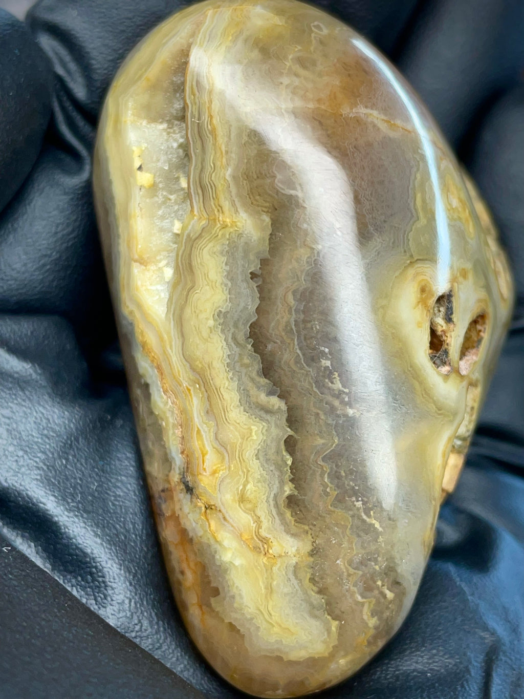 Hand-Polished Banded Agate with Natural Cavities