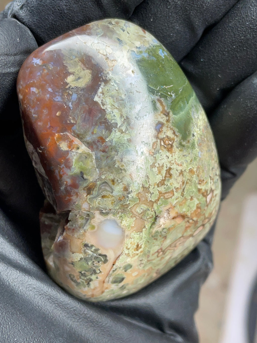 StoneBorn Creations Hand-Polished Multicolor Lace Agate with Natural Green and Rust Patterns – One-of-a-Kind Display Stone