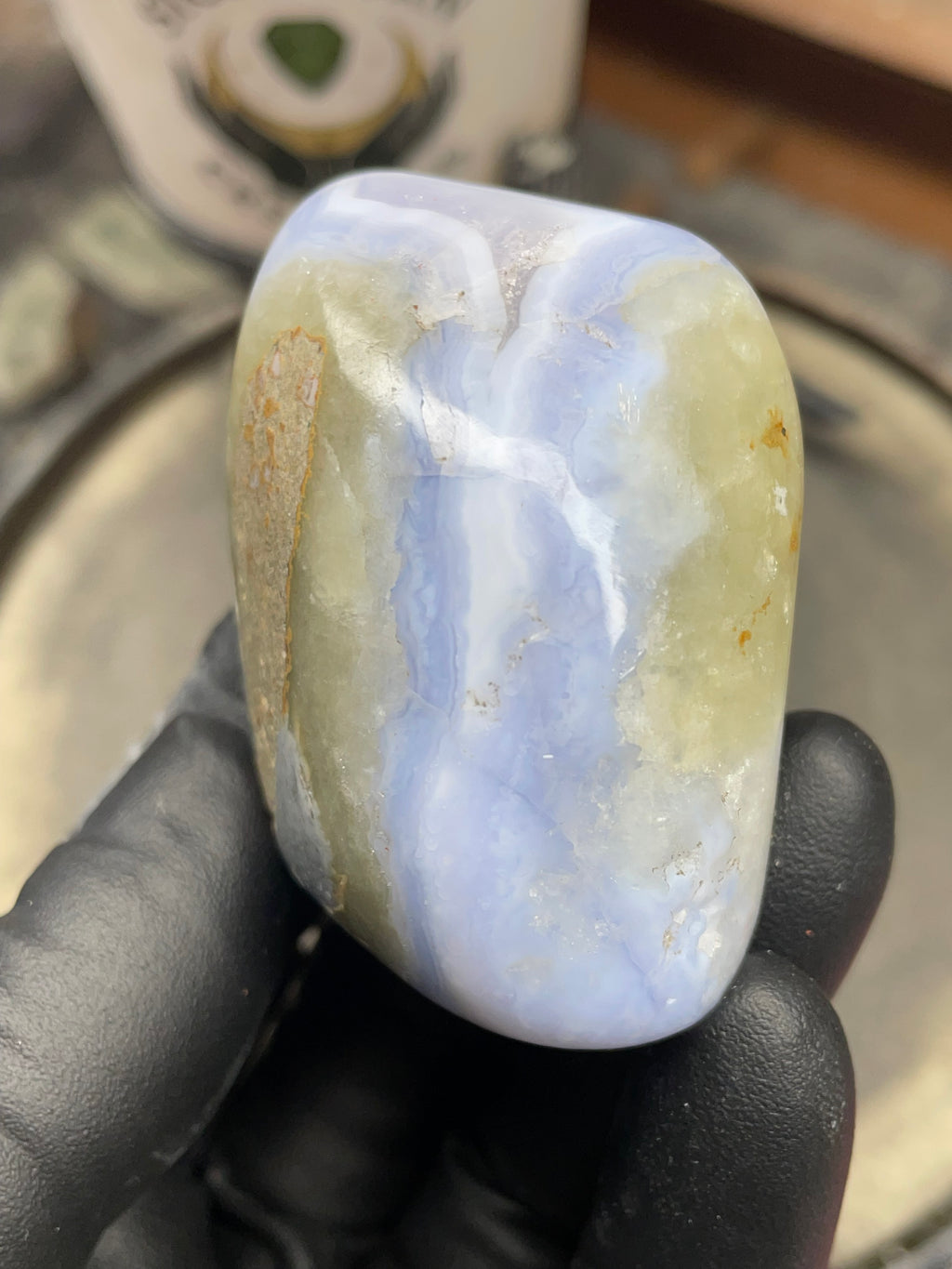 StoneBorn Creations Hand Polished Blue Chalcedony Agate with Natural Druzy Pocket