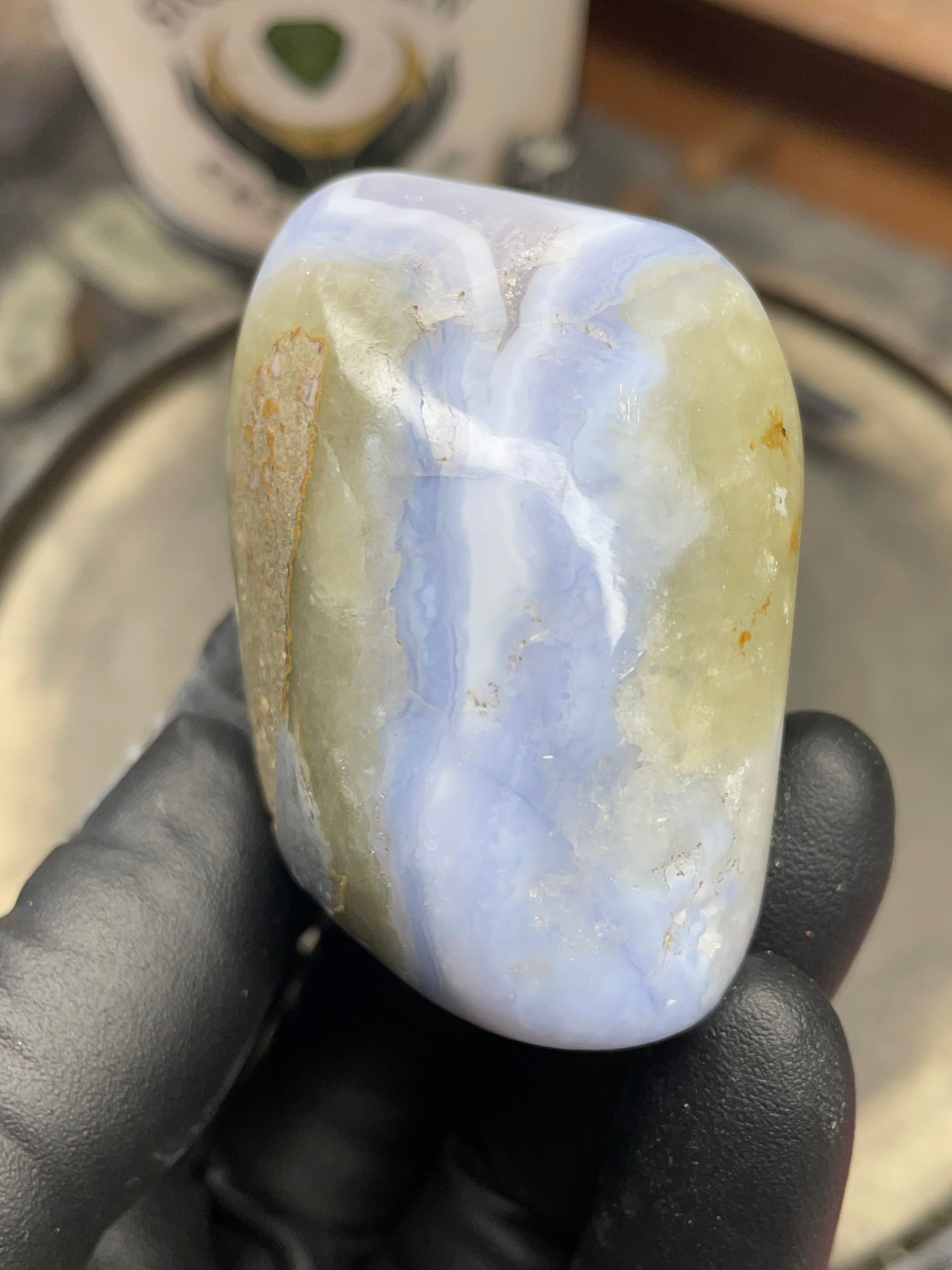 StoneBorn Creations Hand Polished Blue Chalcedony Agate with Natural Druzy Pocket