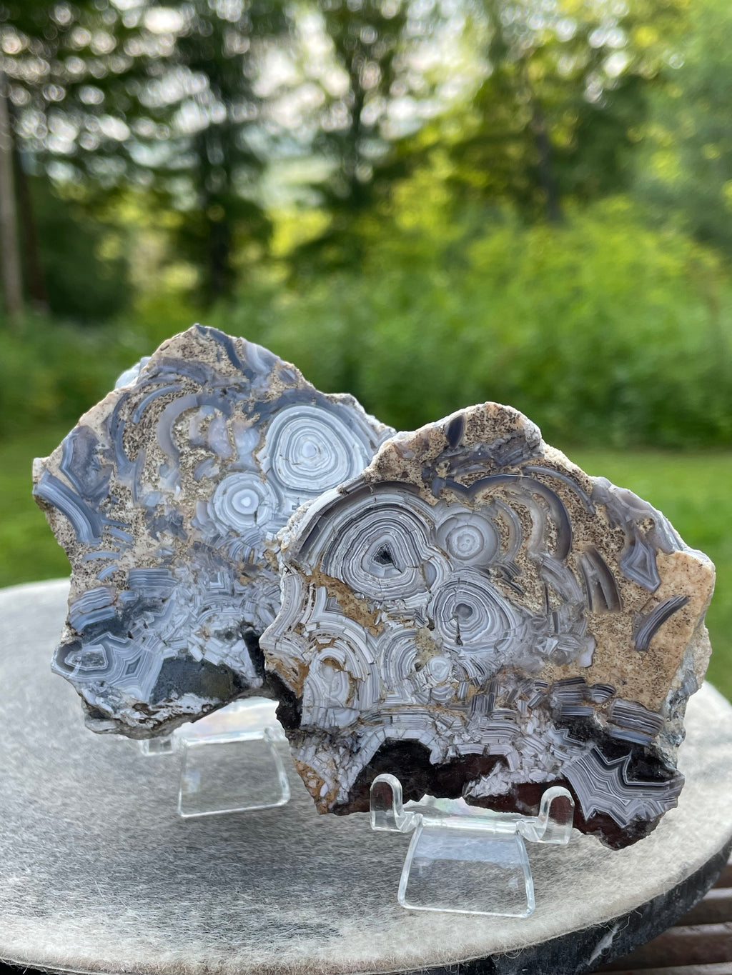 StoneBorn Creations Hand-Polished Tuxedo Lace Agate Bookmatched Pair | One-of-a-Kind Natural Display Stones