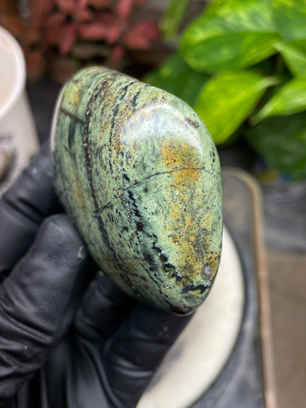 StoneBorn Creations Hand-Polished Vermont Serpentine with Dark Veining, Golden Earth Tones, and Freeform Finish