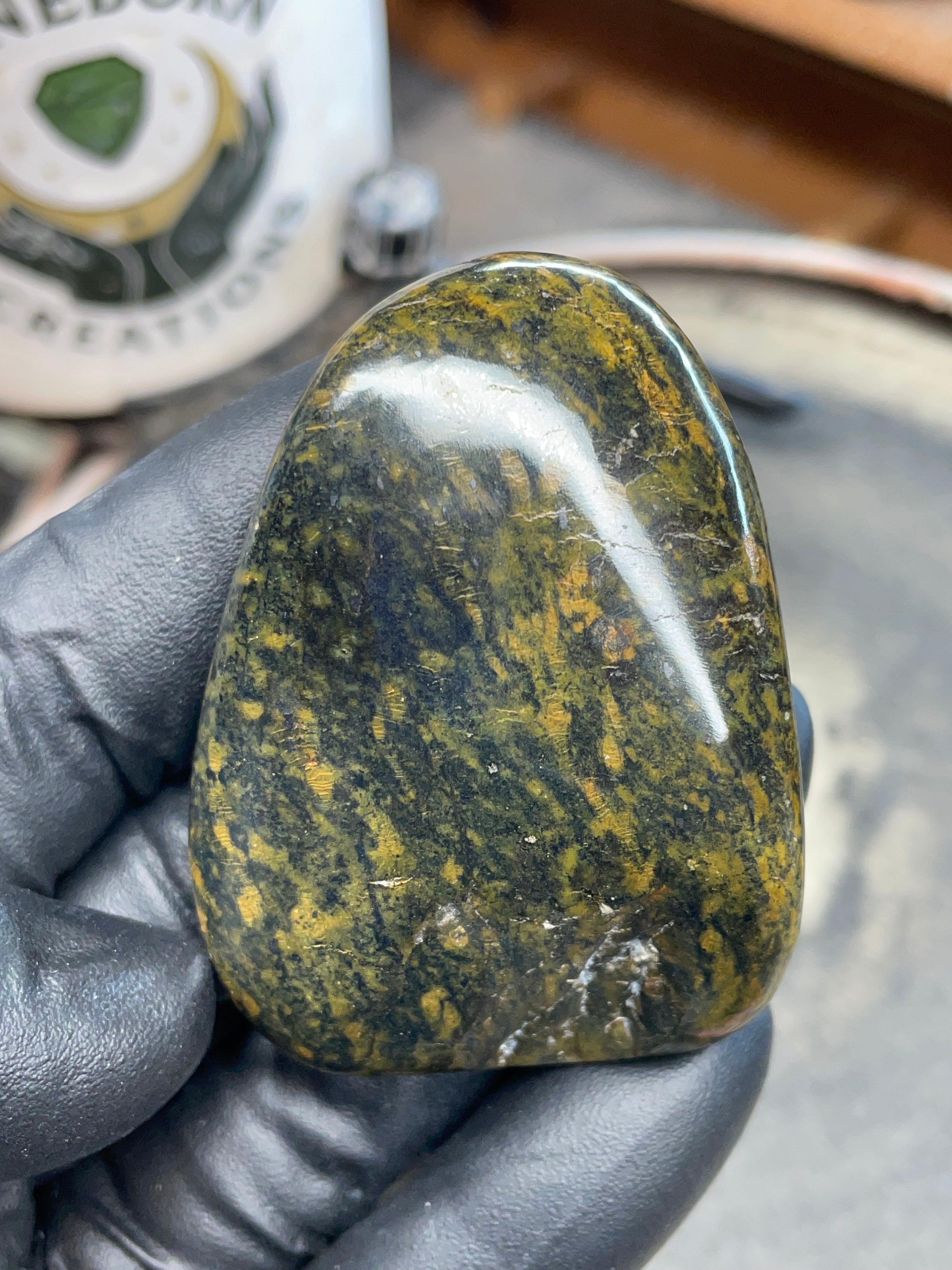 StoneBorn Creations – Hand-Polished Vermont Greenstone (Forest Gold Tones)