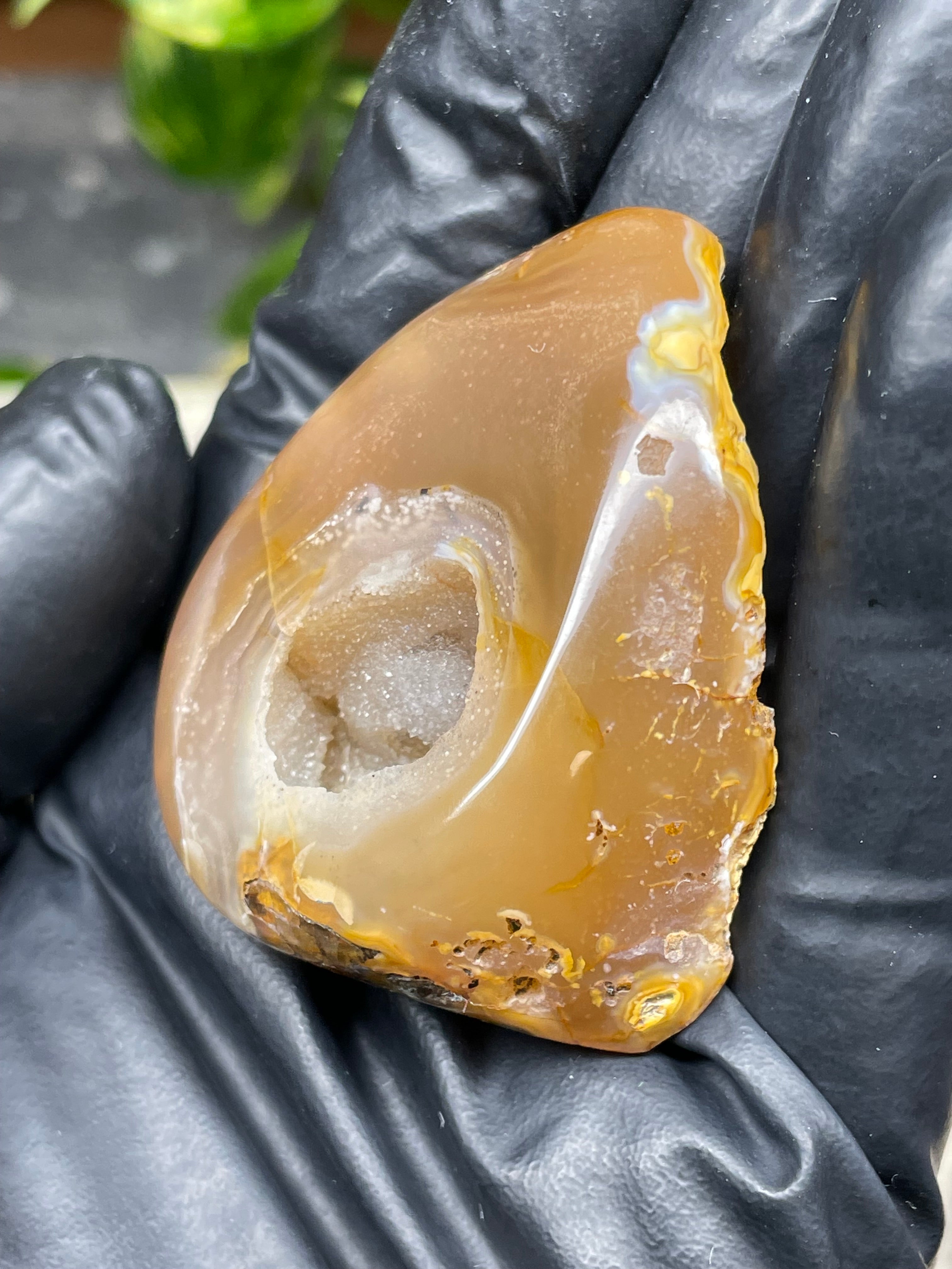 StoneBorn Creations Hand-Polished Banded Agate Pair with Druzy Crystal Centers – Rounded Freeform Stream Stone Halves