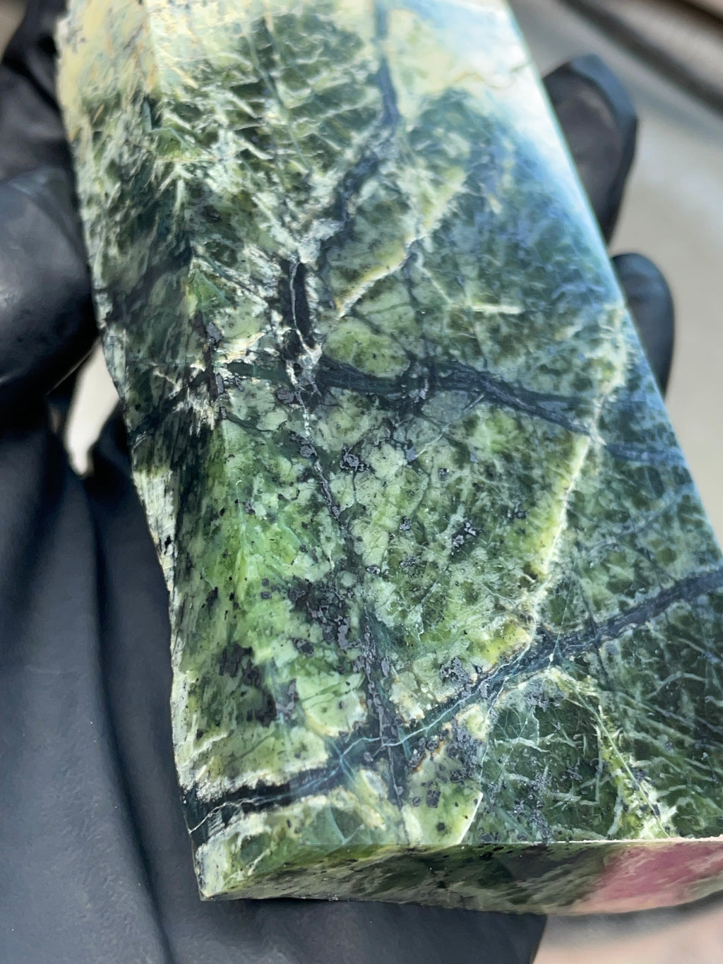 Hand-Polished Green Serpentine Slab with Natural Veining | StoneBorn Creations