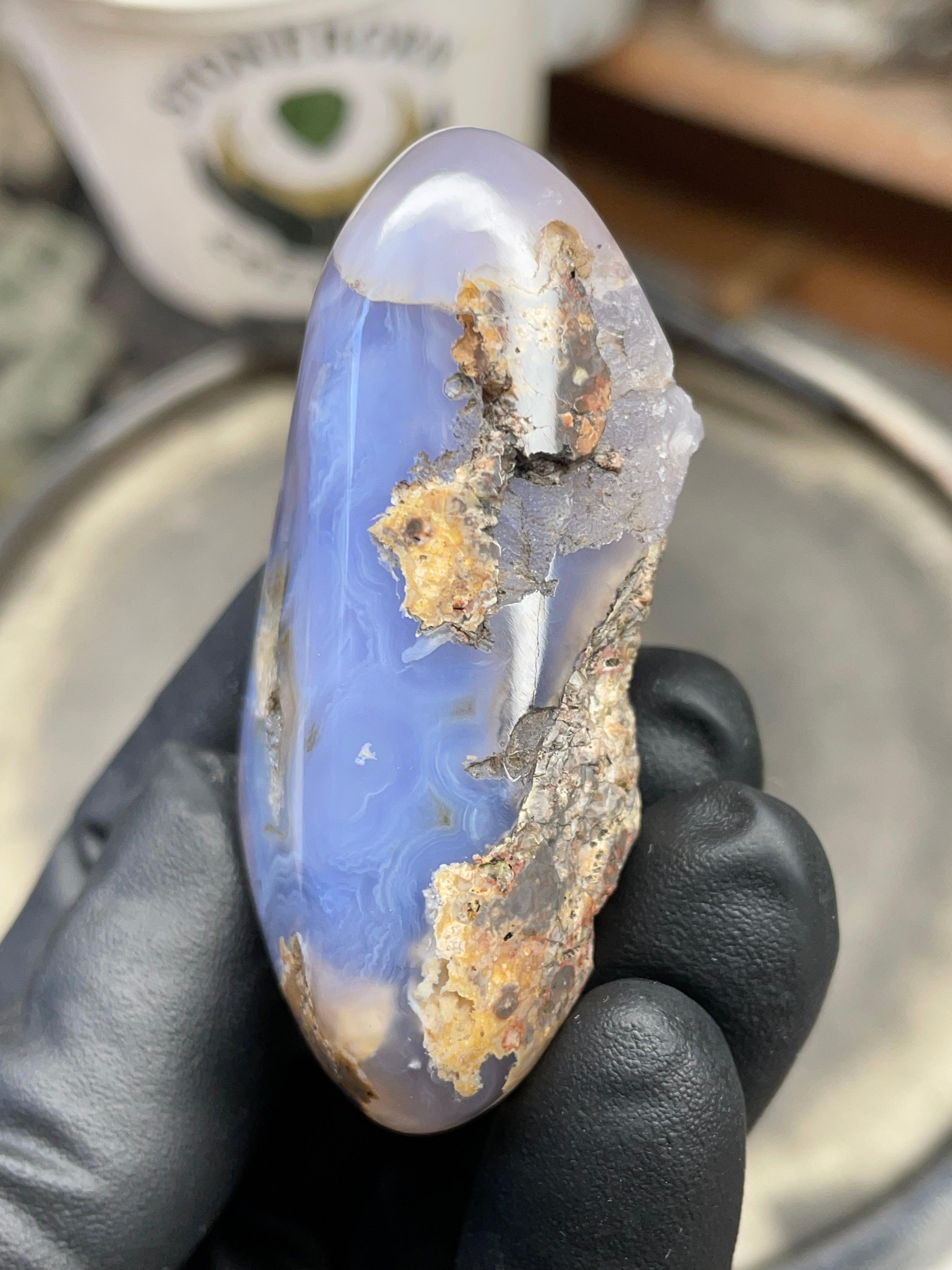 StoneBorn Creations Hand-Polished Blue Lace Agate with Natural Druzy Crystal Pocket & Earth-Toned Matrix