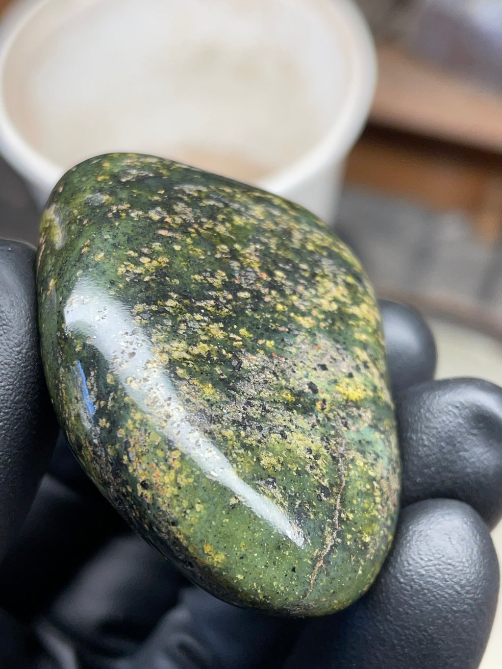 StoneBorn Creations Hand-Polished Vermont Serpentine with Natural Gold Flecking and Deep Forest Greens