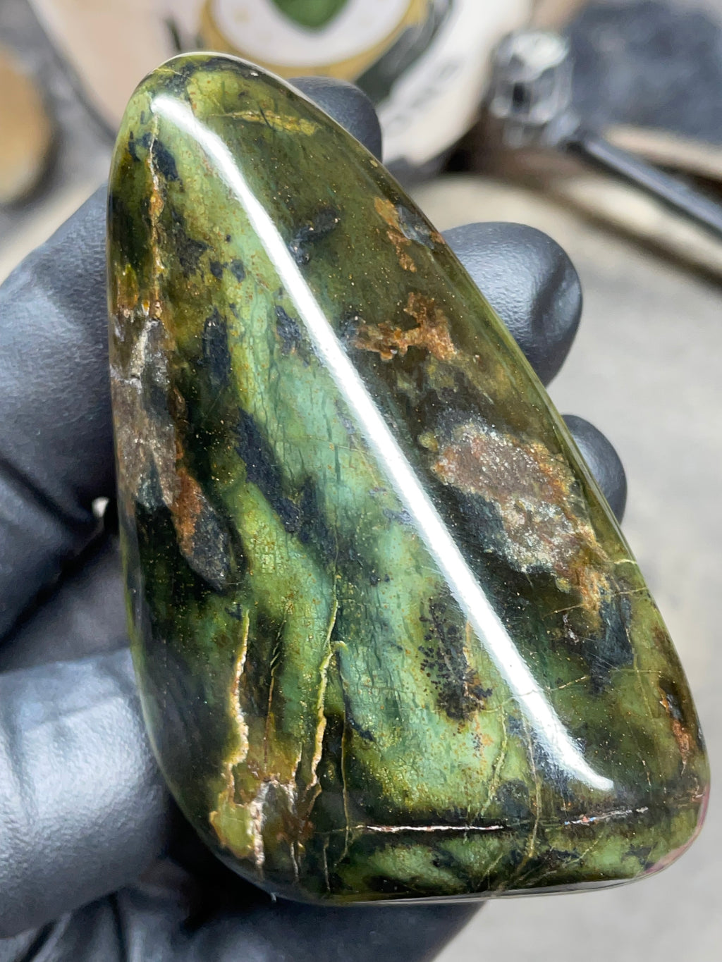 StoneBorn Creations – Hand Polished Vermont Serpentine with Natural Mineral Veins | One-of-a-Kind Display Stone