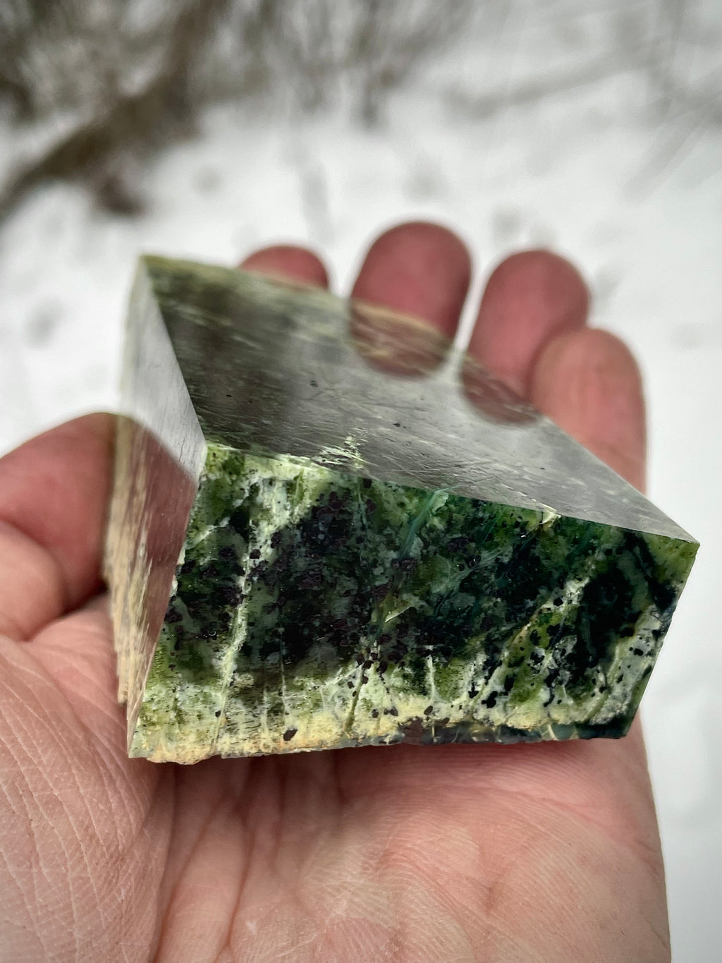 🌲 Polished Vermont Greenstone – Deep Veined Standing Stone (Hand-Collected & Polished)