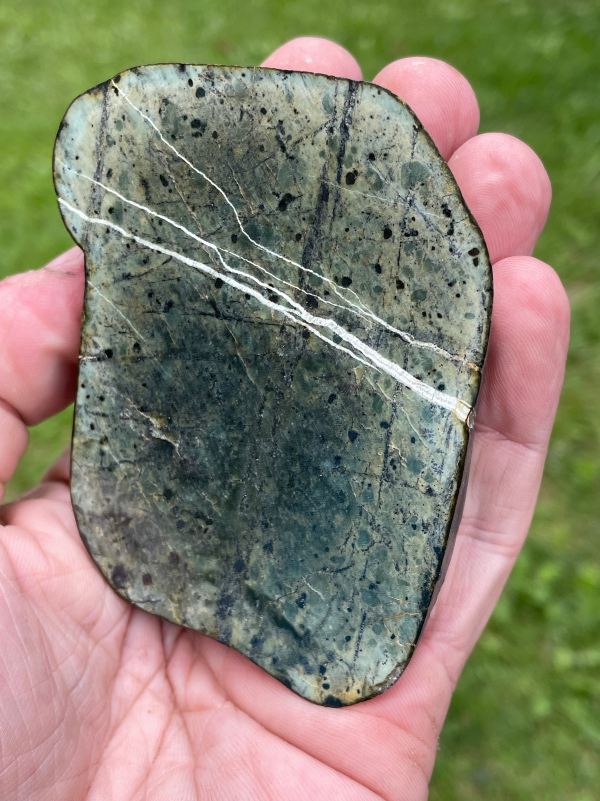 StoneBorn Creations – Natural Greenstone with White Mineral Veining | Hand-Polished River Stone