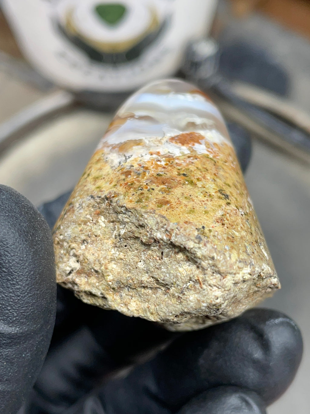 StoneBorn Creations Hand-Shaped Fire Agate with Natural Banding and Raw Matrix Base