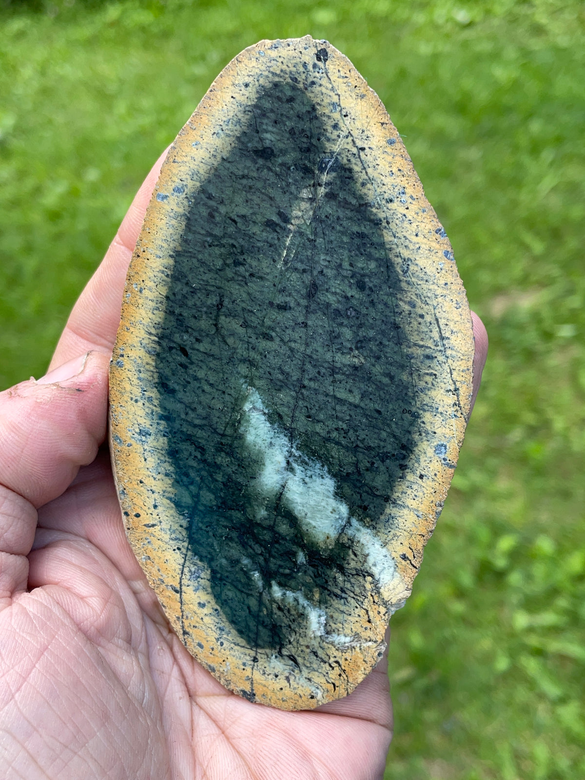 StoneBorn Creations – Hand-Polished Forest Green Stone Pair | Golden Earth Tones & Natural Mineral Veining