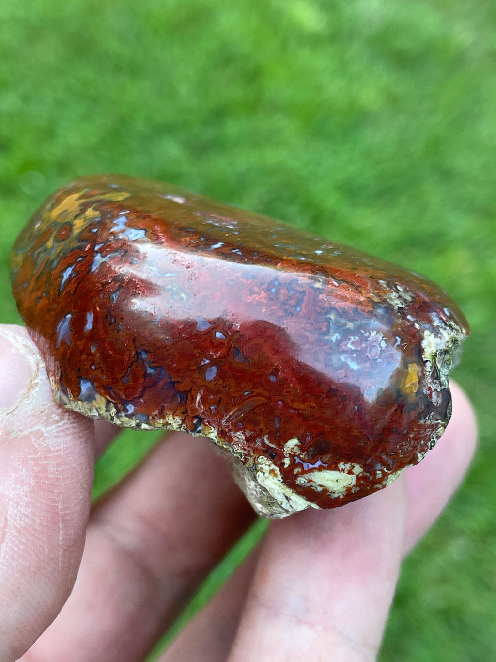 StoneBorn Creations | Hand-Polished Red Lightning Natural Agate Freeform | One-of-a-Kind Display Stone