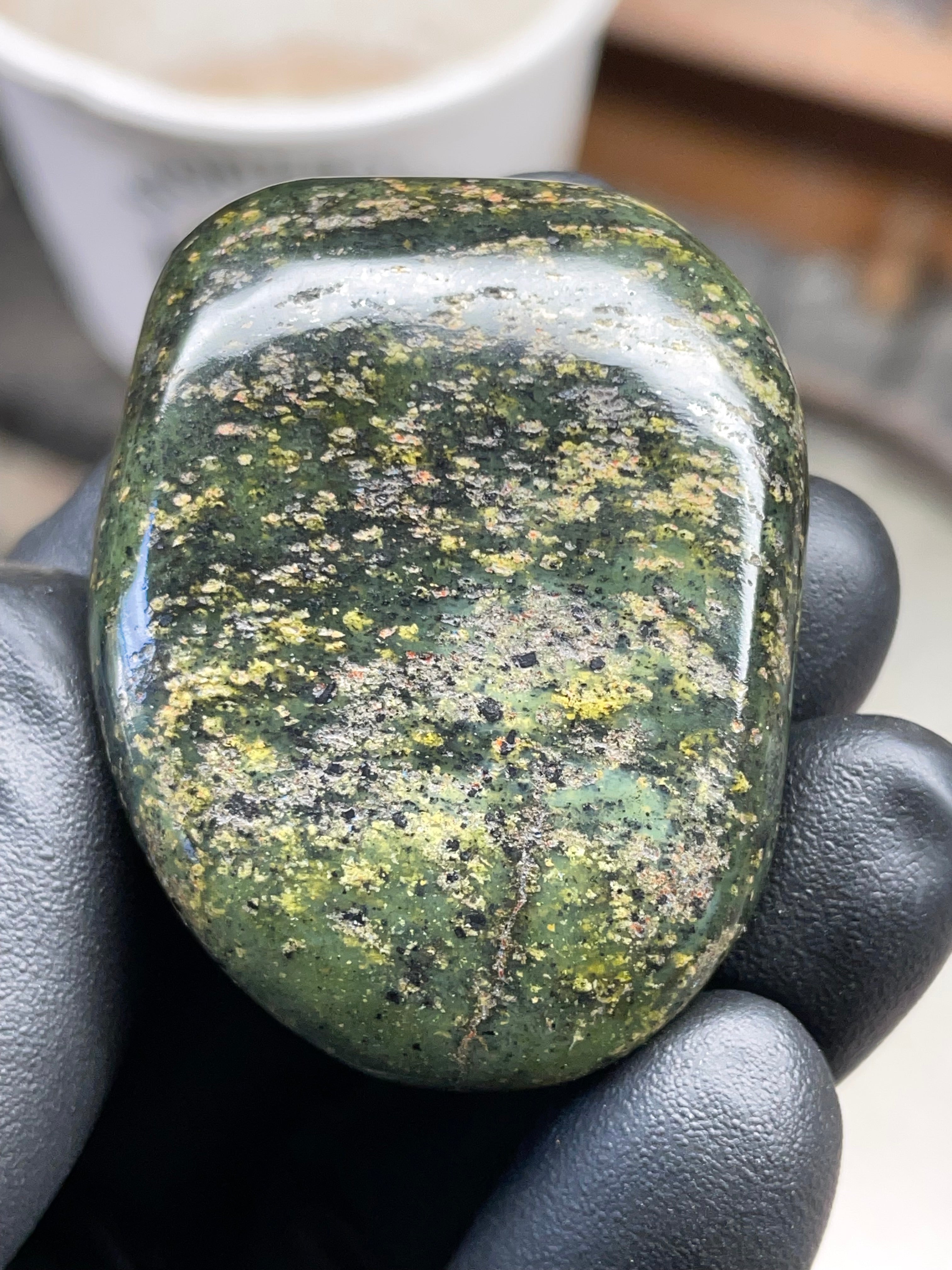 StoneBorn Creations Hand-Polished Vermont Serpentine with Natural Gold Flecking and Deep Forest Greens