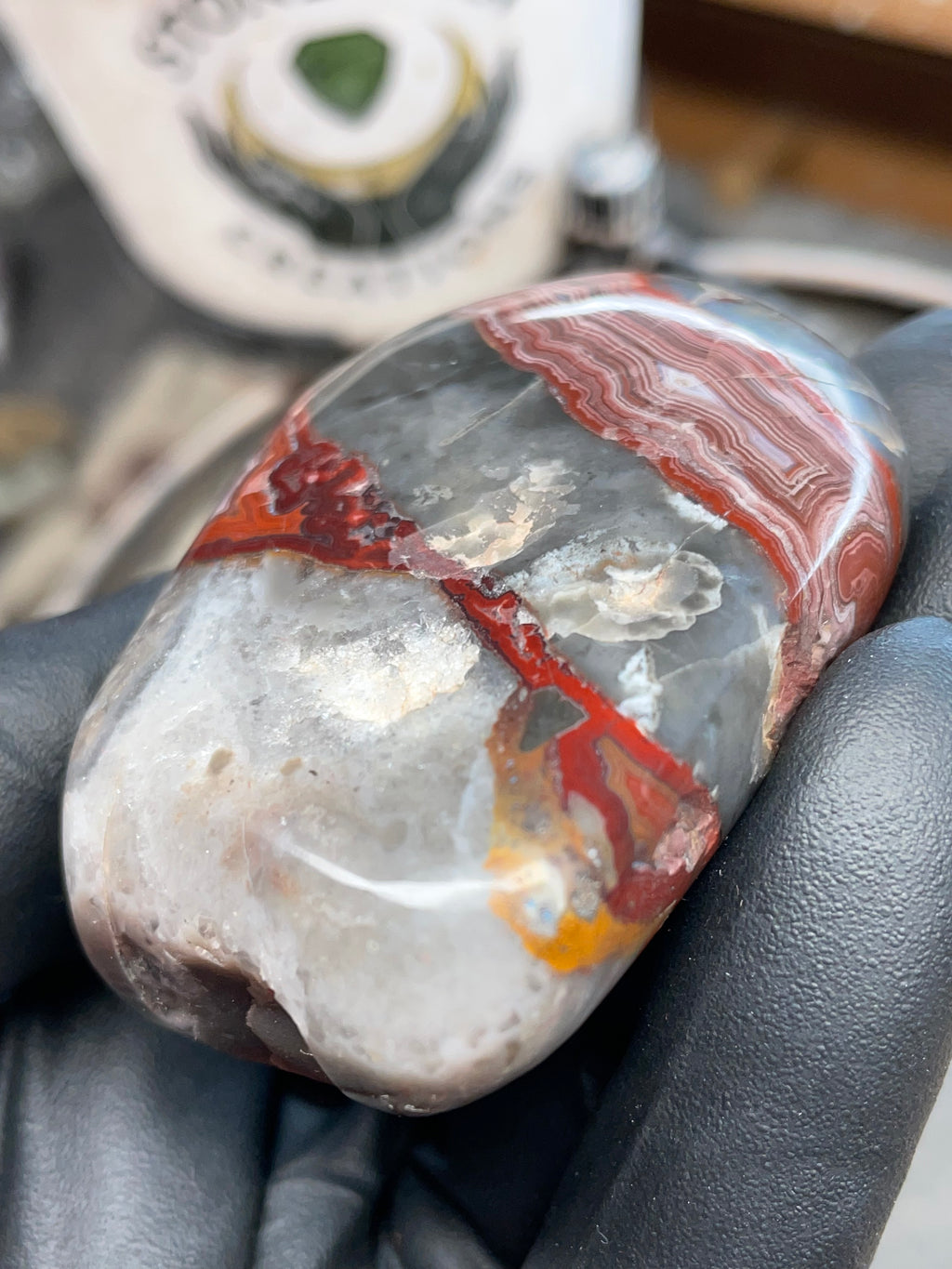 StoneBorn Creations – Hand Polished Crazy Lace Agate – Double Sided Fire Banding