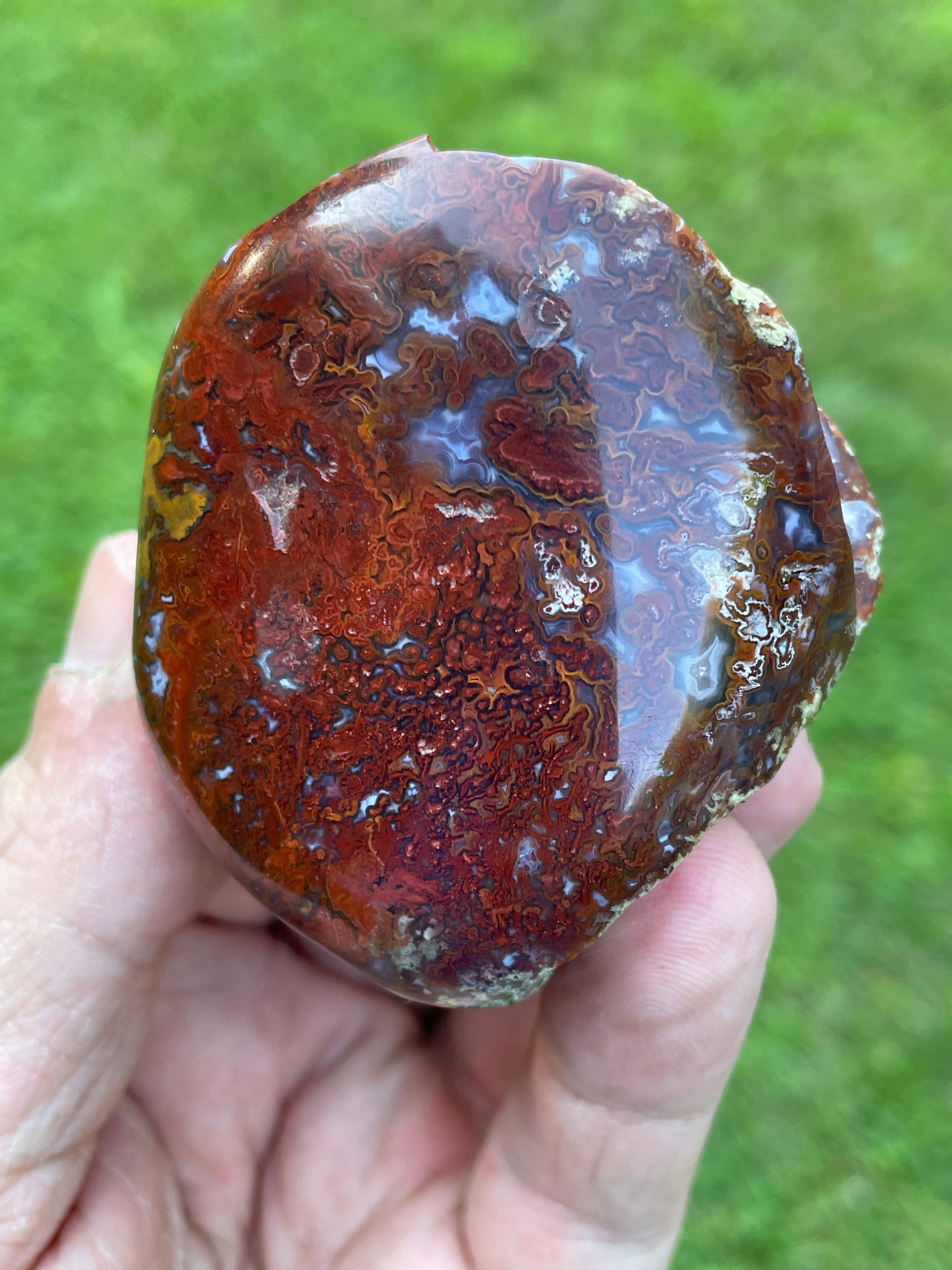 StoneBorn Creations | Hand-Polished Red Lightning Natural Agate Freeform | One-of-a-Kind Display Stone