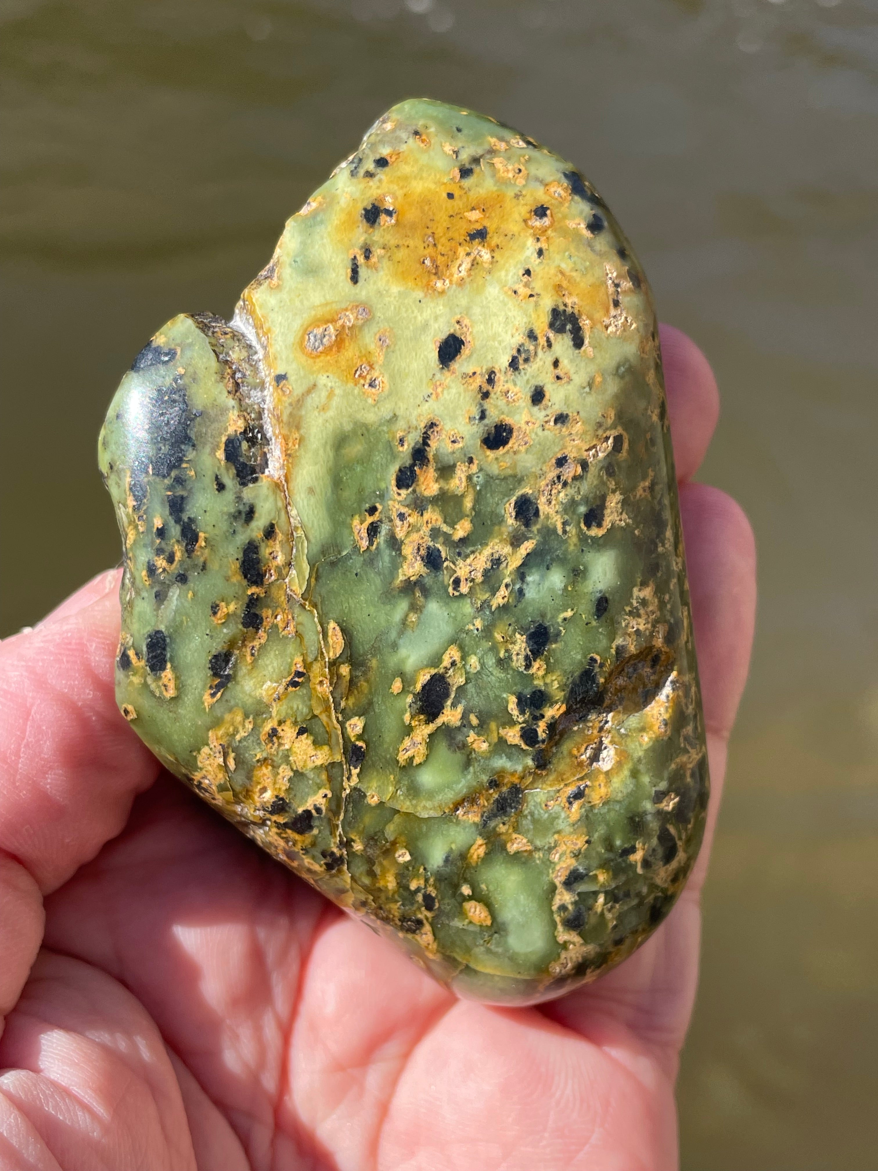 StoneBorn Creations Hand-Polished Vermont Serpentine with Black Inclusions, Golden Earth Matrix, and Natural Freeform Finish