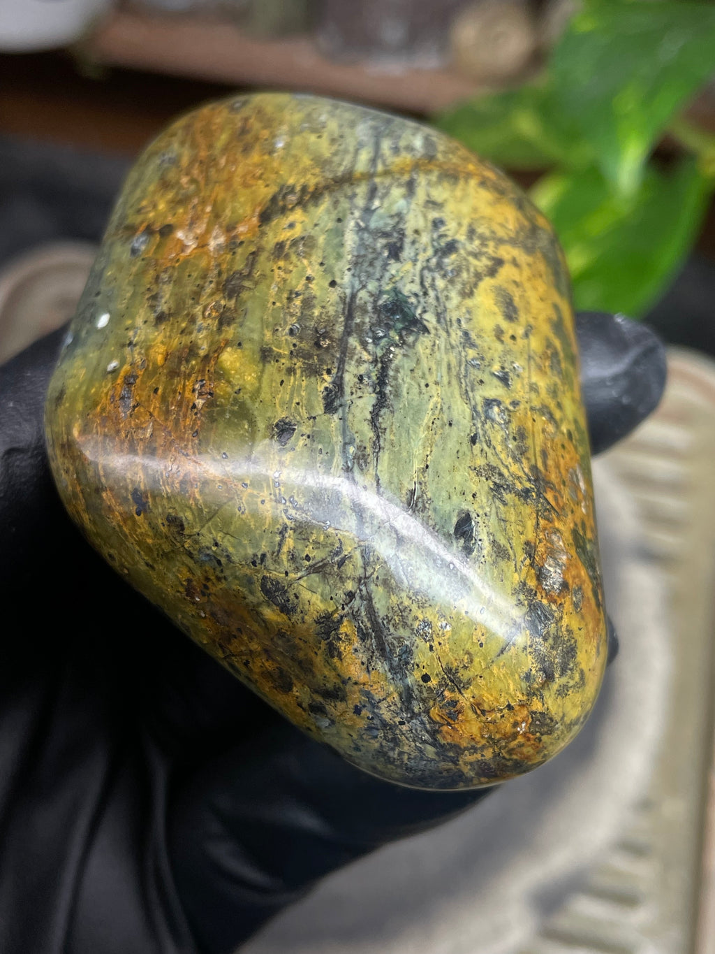 StoneBorn Creations Hand-Polished Vermont Serpentine with Golden Ochre, Mossy Greens, and Dark Natural Matrix